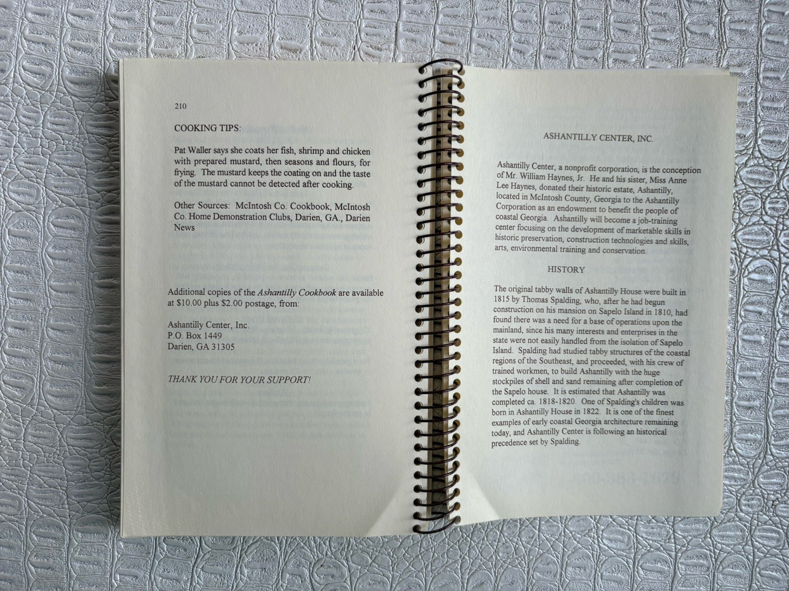 VTG Ashantilly Cookbook Darien Georgia Wire Spiral Bound Haynes Family 200 Pages