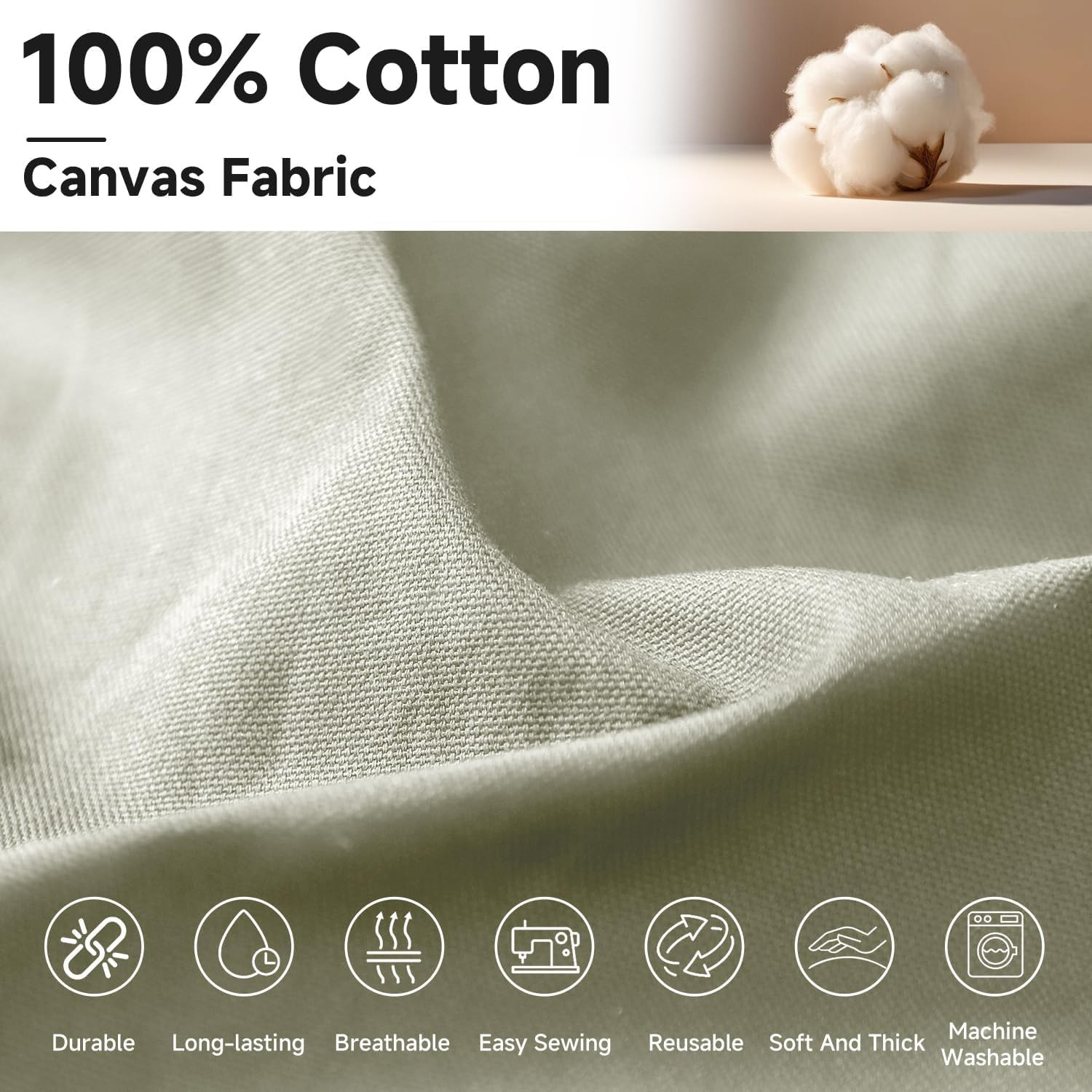 Canvas Fabric by the Yard, 59” Wide, 10Oz Premium Natural Cotton Duck Canvas Fa