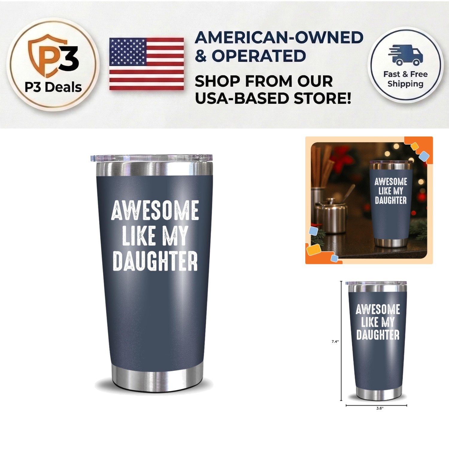 Cool 20 Oz Stainless Steel Tumbler for Dad: Gifts from Daughter, Fun Design