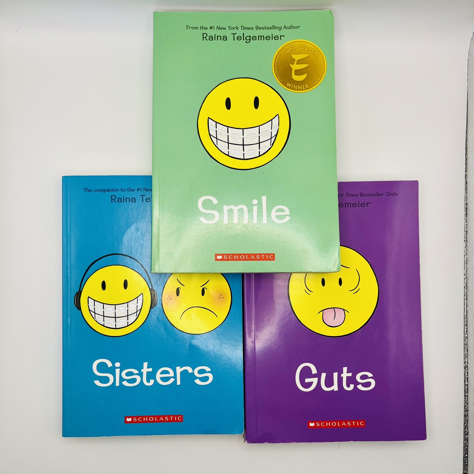 Lot of 3 by Raina Telgemeier SMILE, GUTS, SISTERS Book Graphic Novels