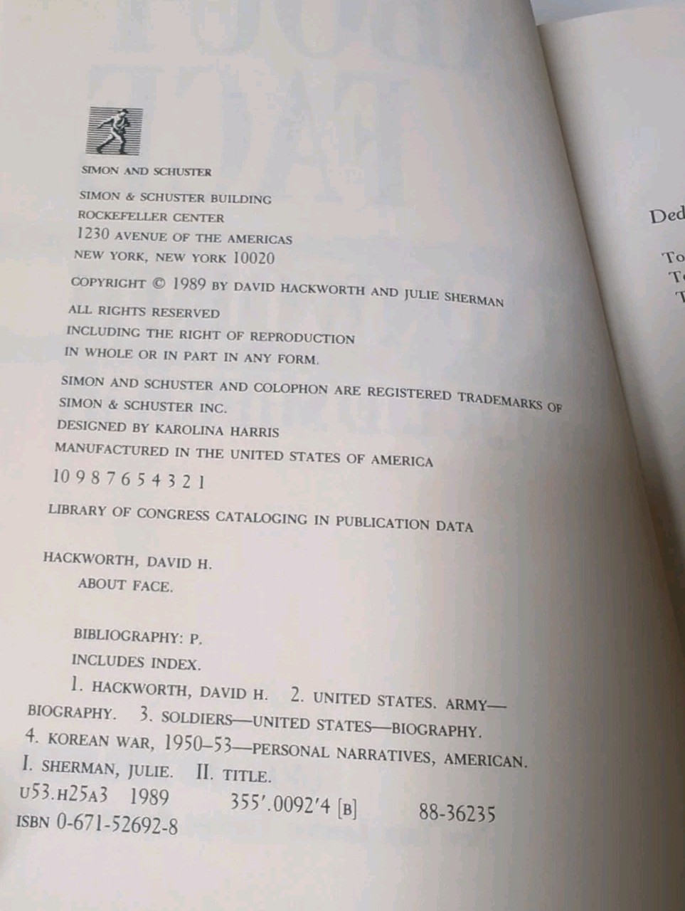 FIRST EDITION About Face Odyssey of American Warrior Colonel David H Hackworth