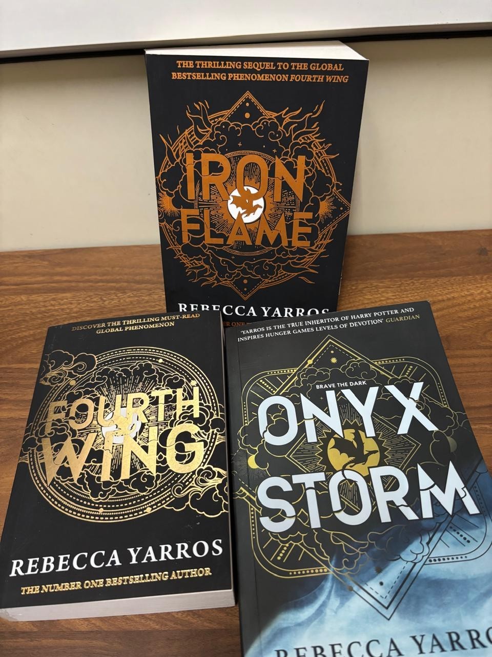 Onyx Storm + Iron Flame + Fourth wing by Rebecca Yarros Paperback and English
