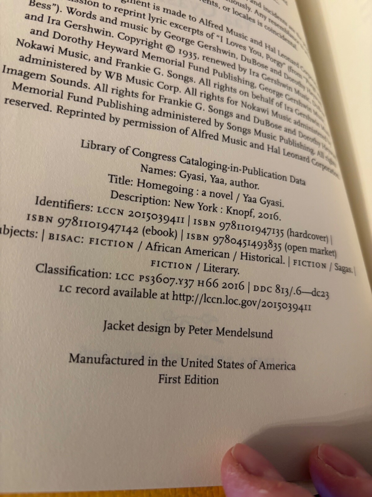 Homegoing. Yaa Gyasi 1st HC Ptg. Knopf 2016. Very Good