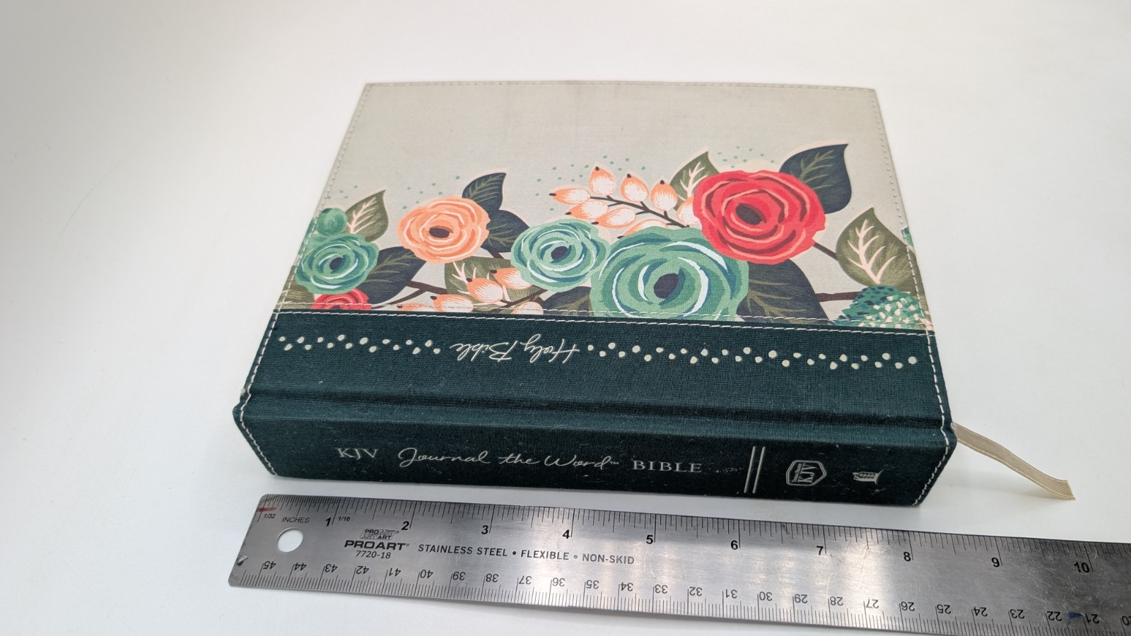 KJV, Journal the Word Bible, Hardcover, Green Floral Cloth, Red Letter Edition :
