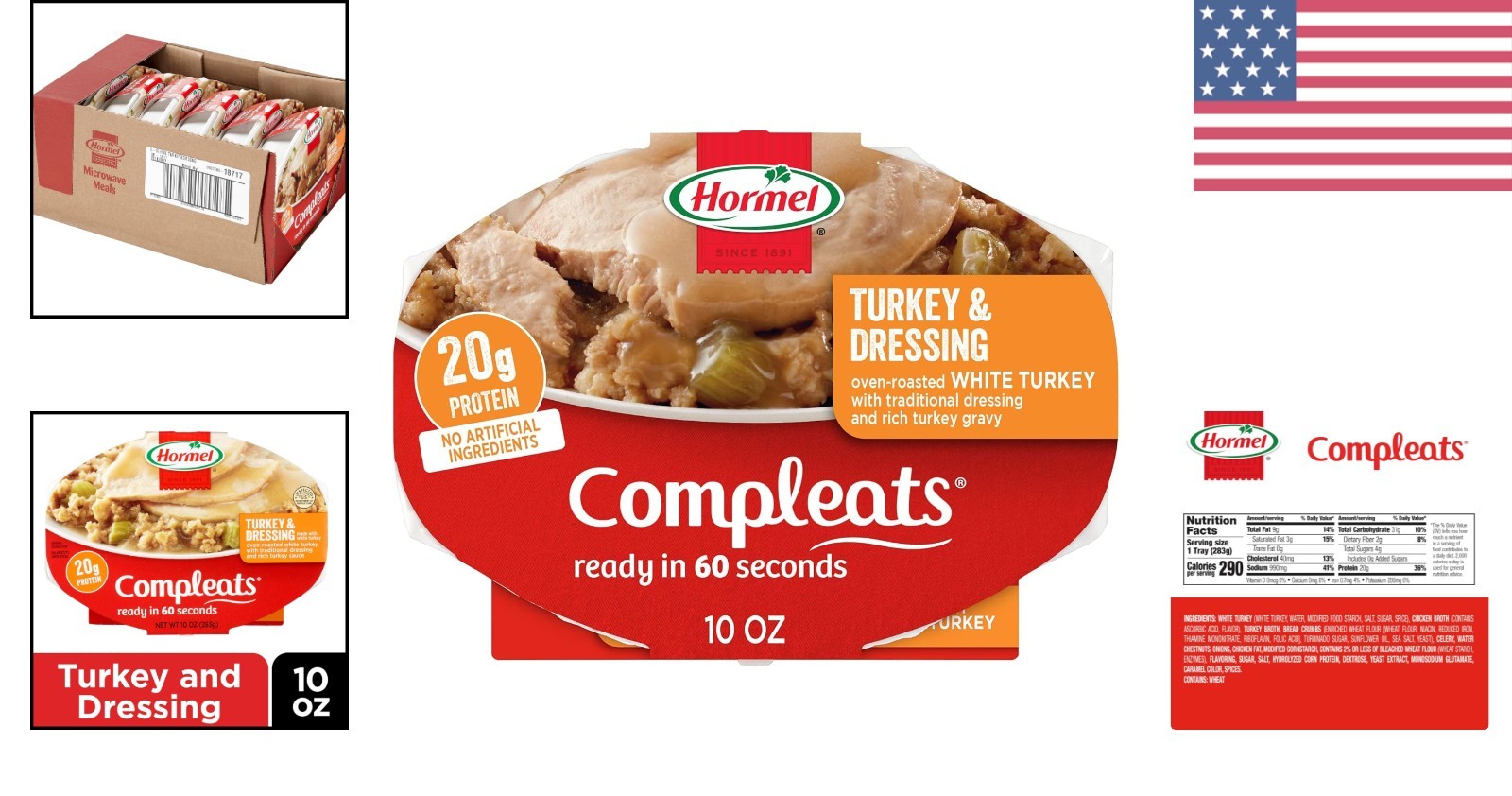 Turkey & Dressing Microwave Trays – 20g Protein per Serving – 6 Pack of 10 oz