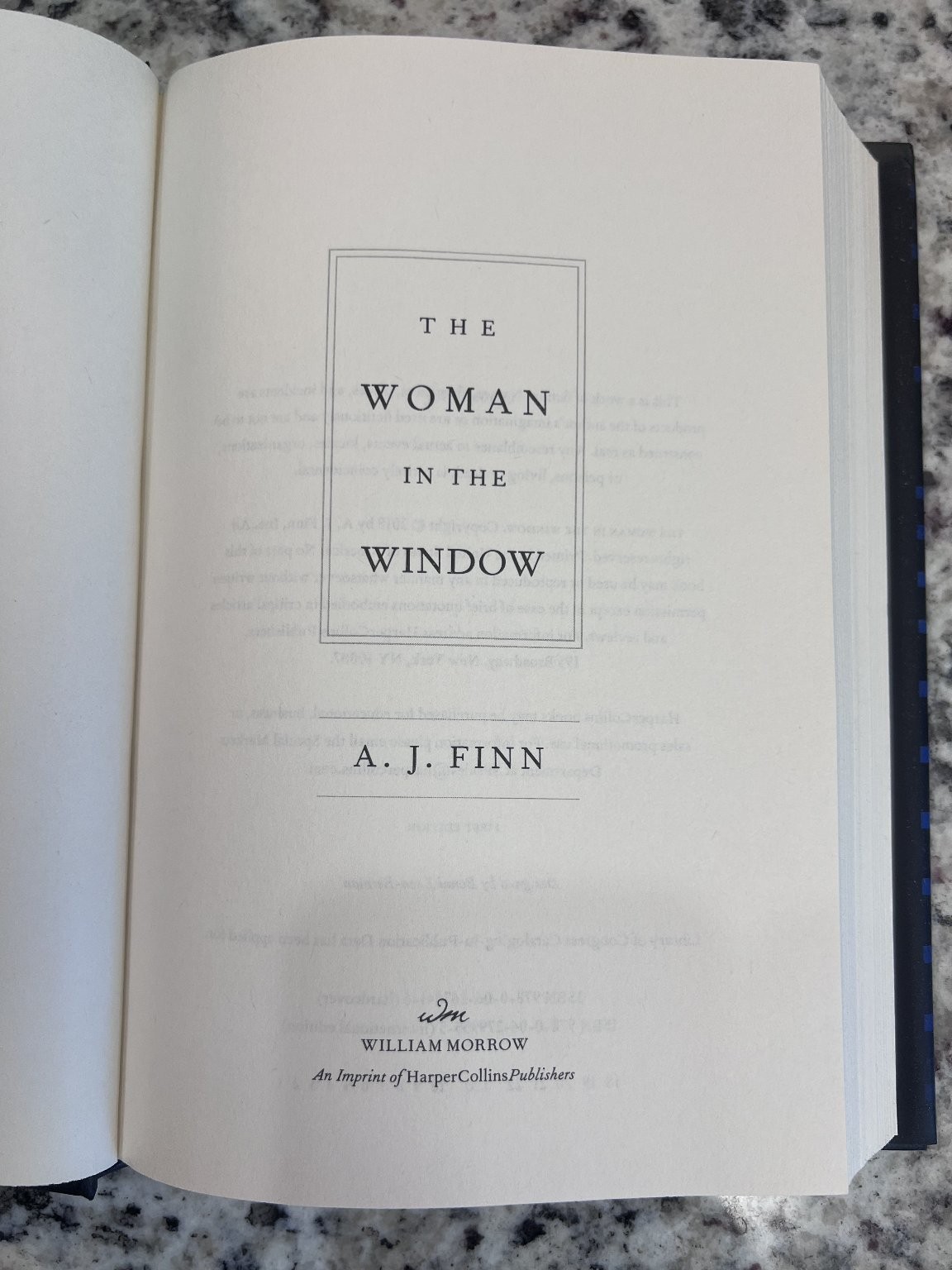 The Woman in the Window A. J. Finn 2018 First Edition Thriller HarperCollins