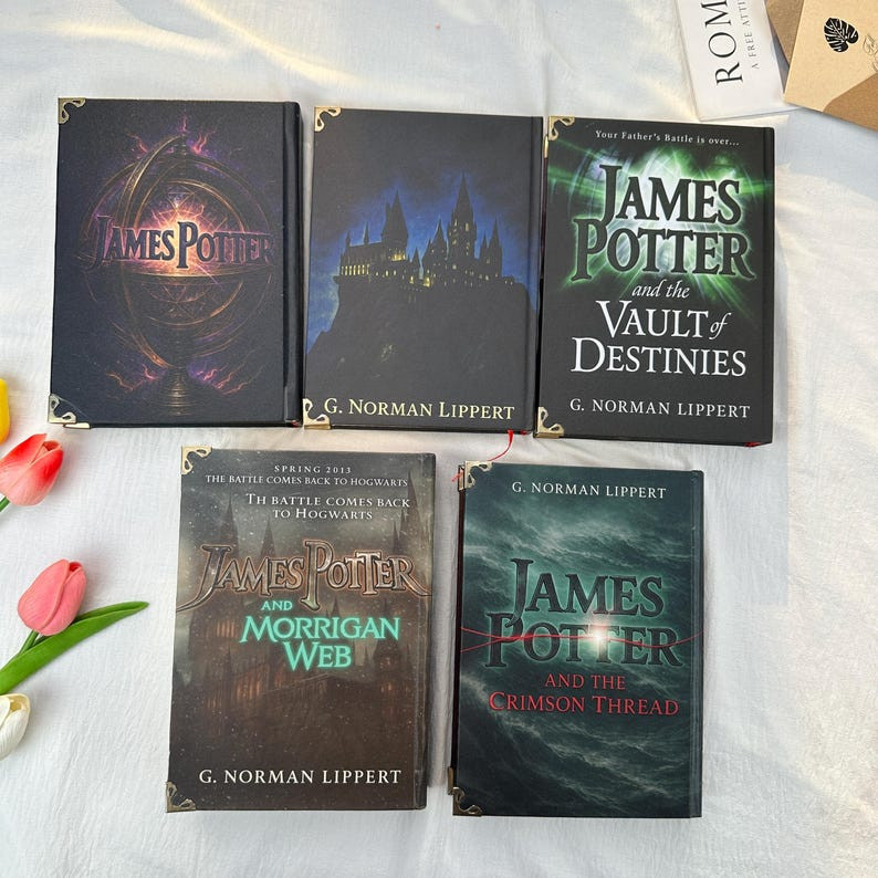 James Potter fantasy book series, hardcover, adventure and romance with bookmark