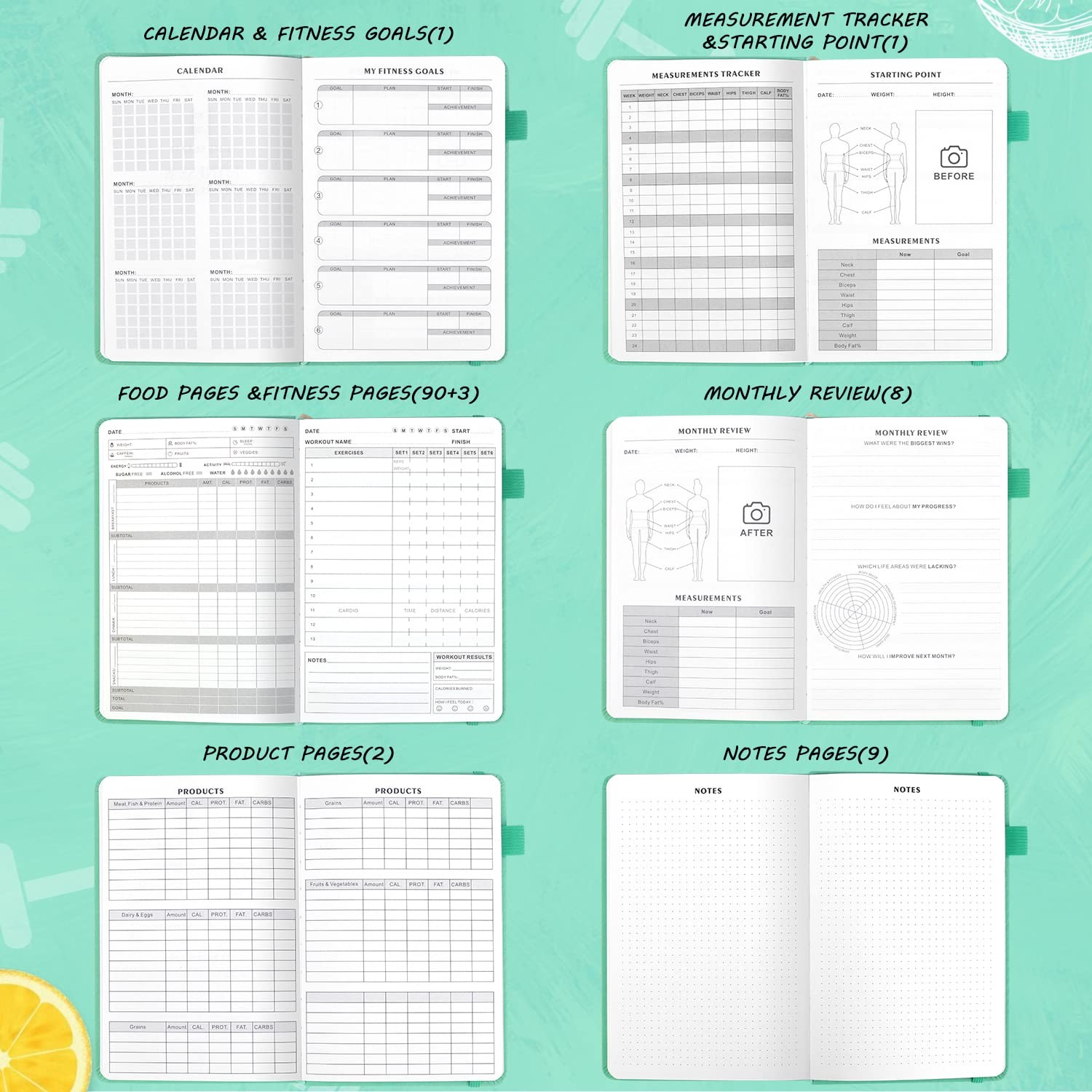 Food and Fitness Journal Hardcover Wellness Planner Workout Journal for Women…