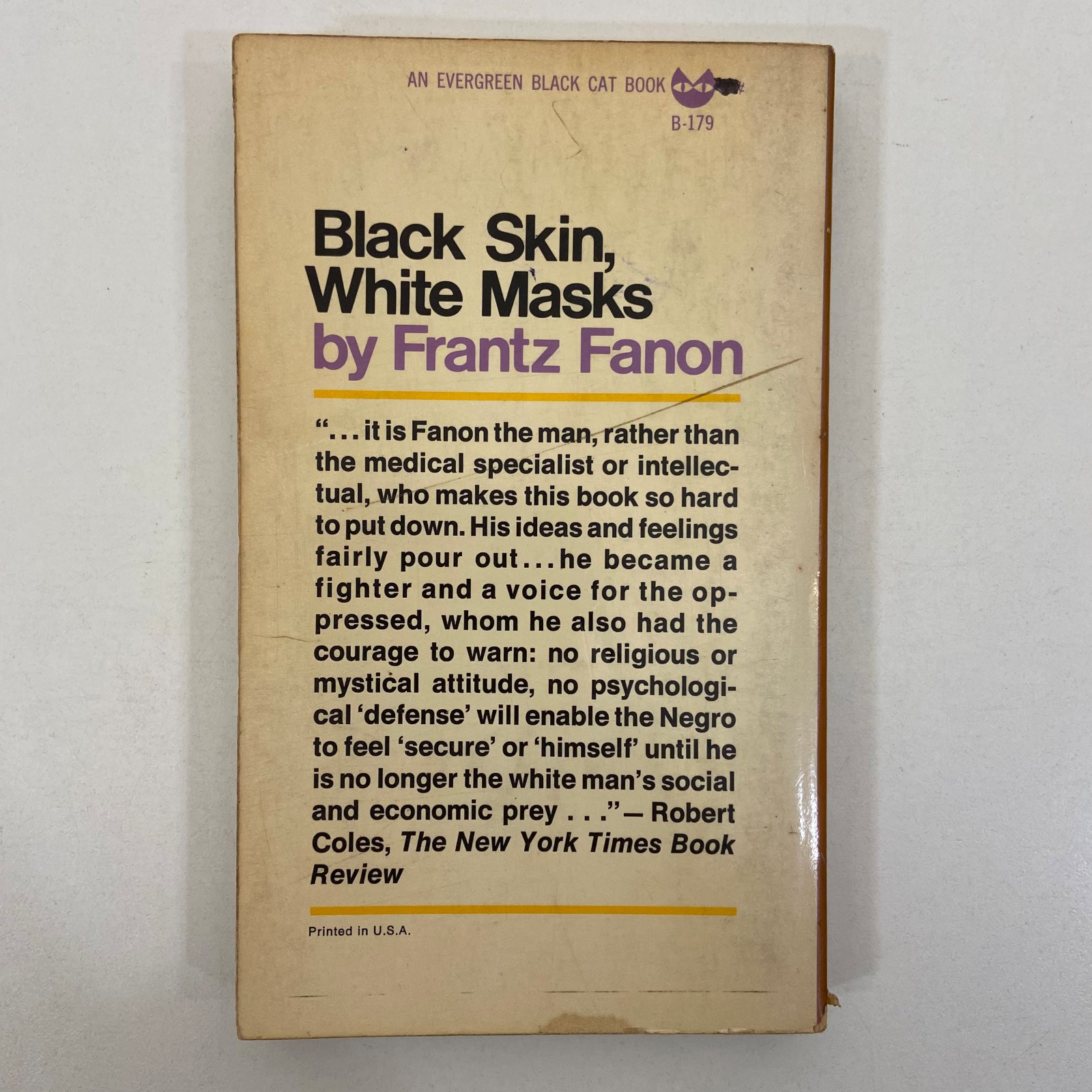 Black Skin White Masks Frantz Fanon Evergreen Black Cat Ed 1st Print 1968 MMPB