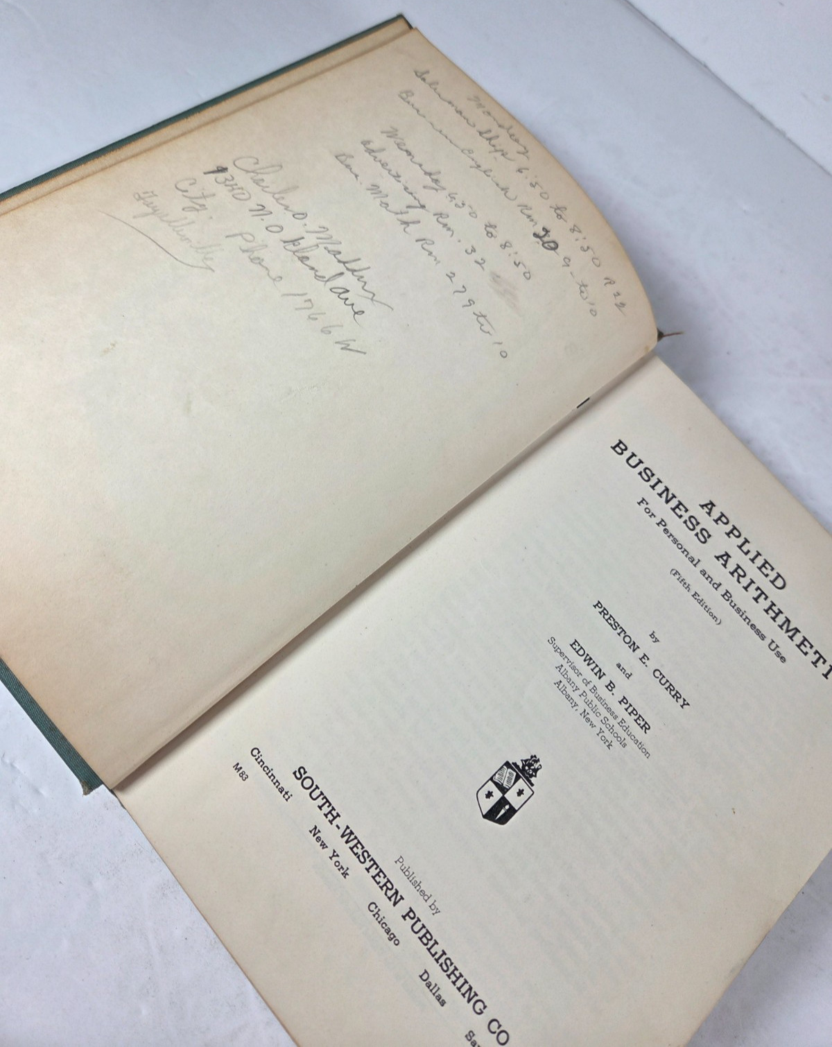 1948 Applied Business Arithmetic Curry Piper School Text Book HC Fifth Edition