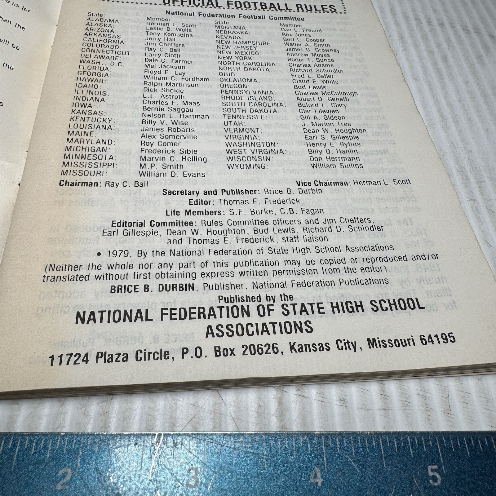 1979 National Alliance Edition FOOTBALL RULES BOOK Highschool PB Donald Holcomb