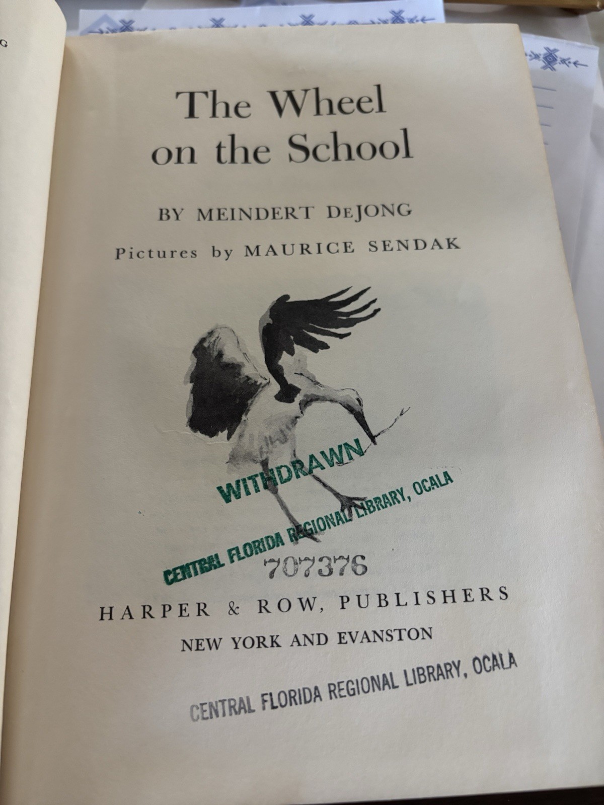 The Wheel on the School 1954 Meindert DeJong Maurice Sendak Newbery Ex Library