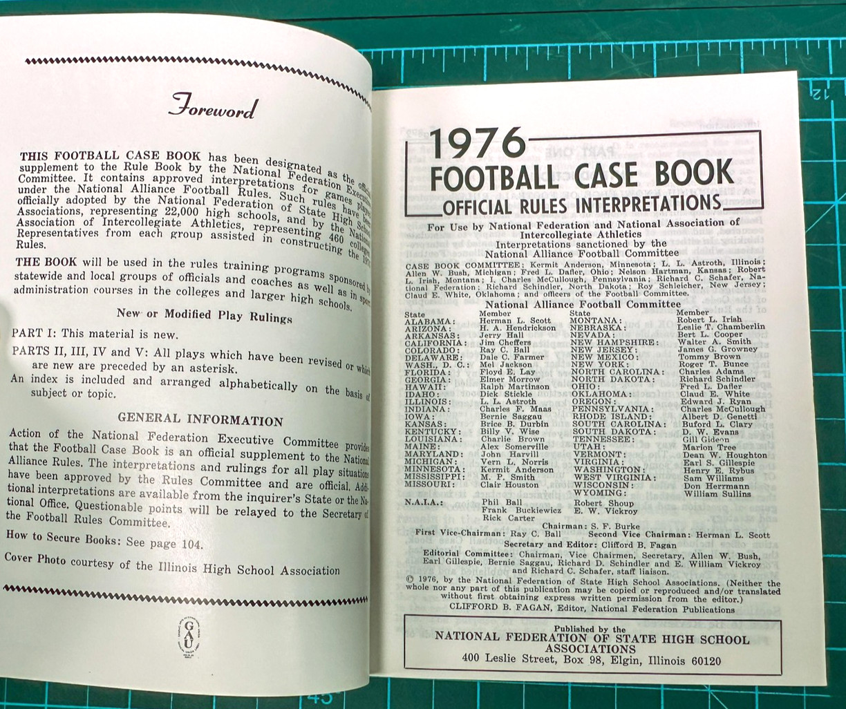Vintage 1976 Football Case Book Rules National Alliance NFHS Blue Softcover