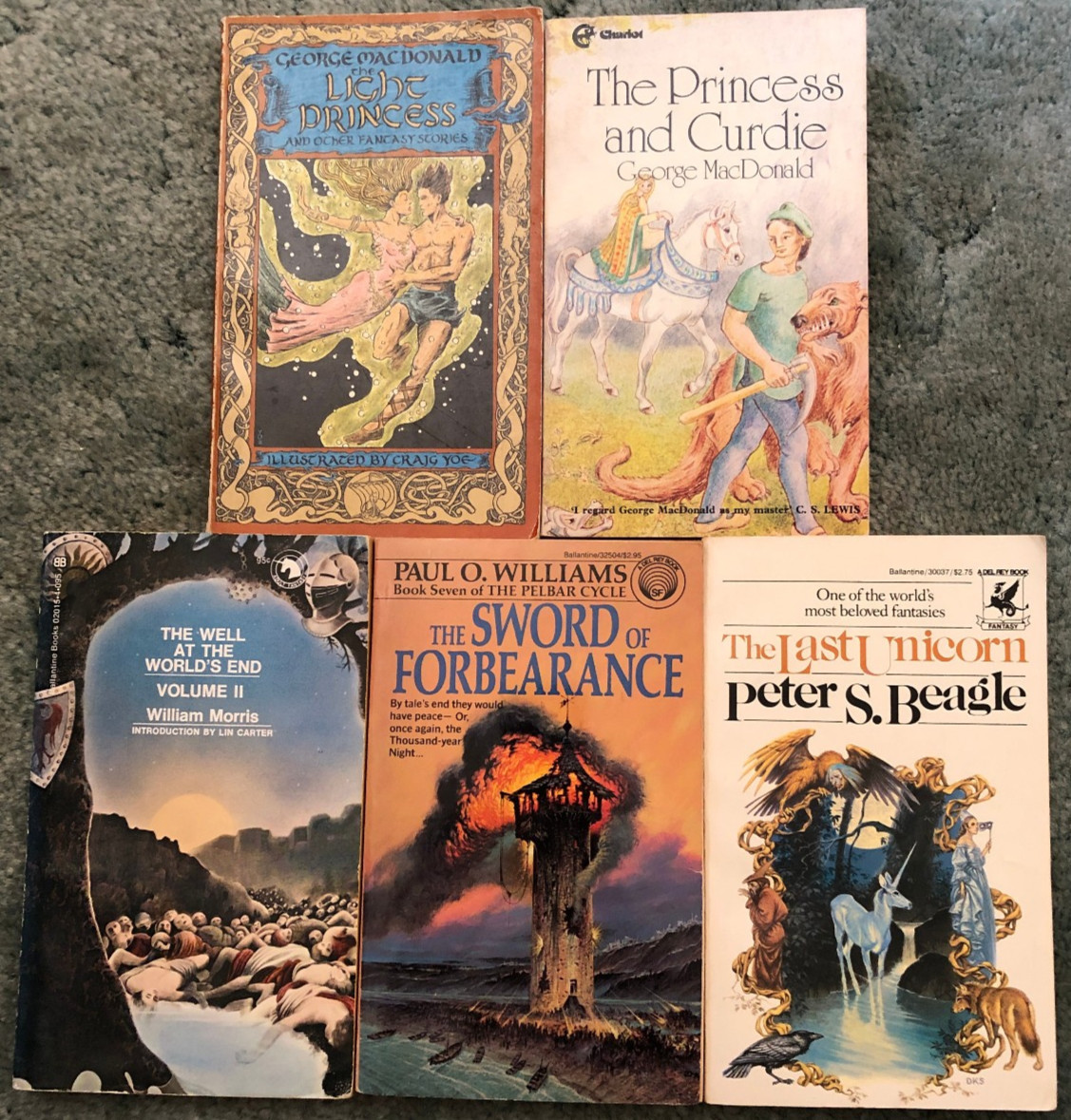Vintage Fantasy novels, lot of 5, George MacDonald, Peter Beagle, William Morris