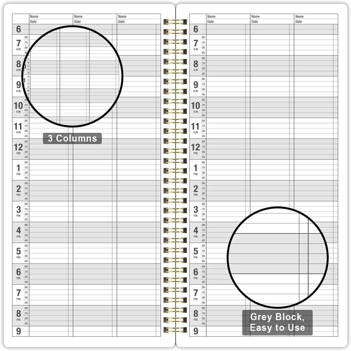 Salon Appointment Book – 15 Min Increments, 3 Cols, 200 Pages, 6.1” X 11.54”,
