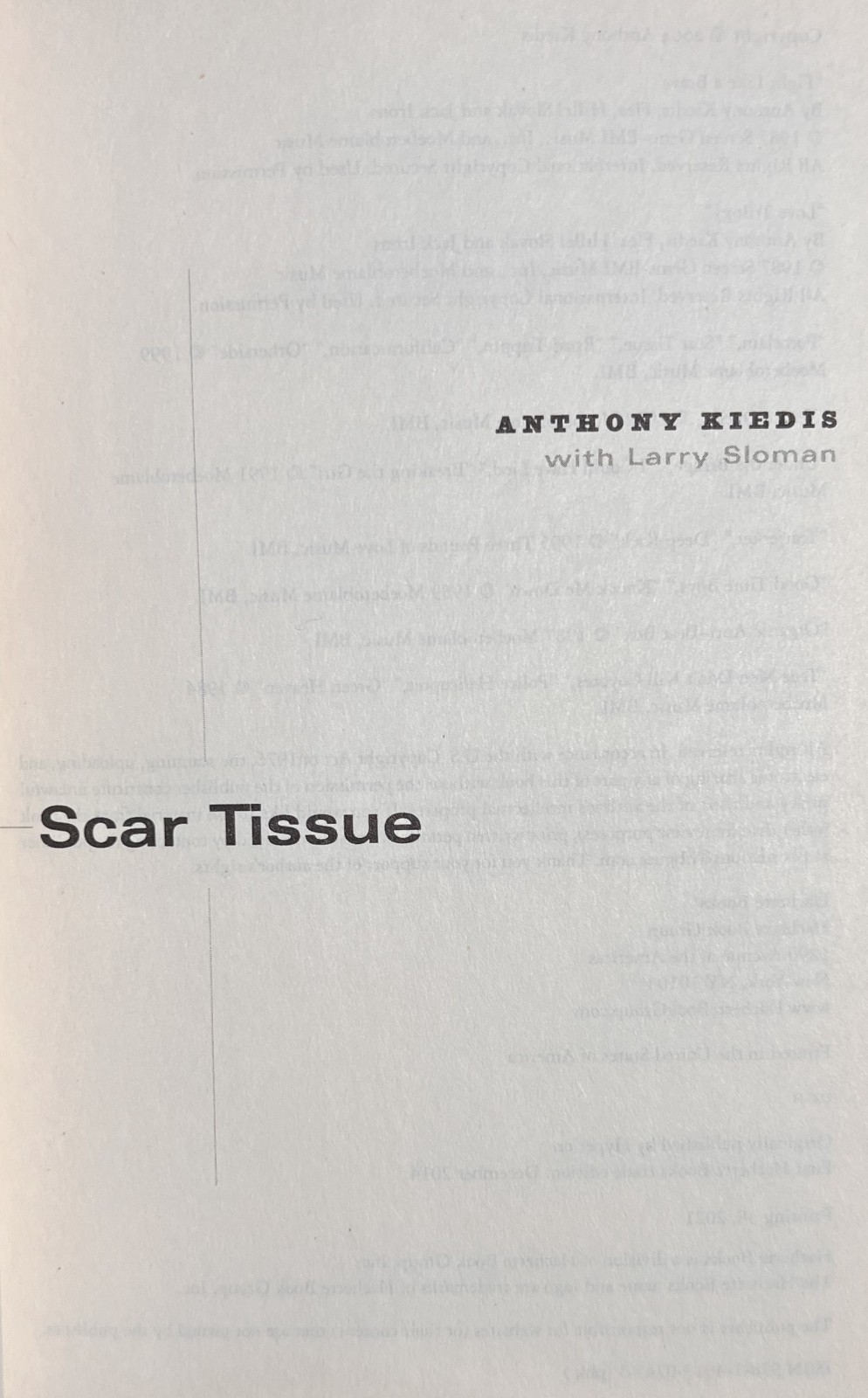 SCAR TISSUE by Anthony Kiedis (2005, Trade Paperback) Later Printing