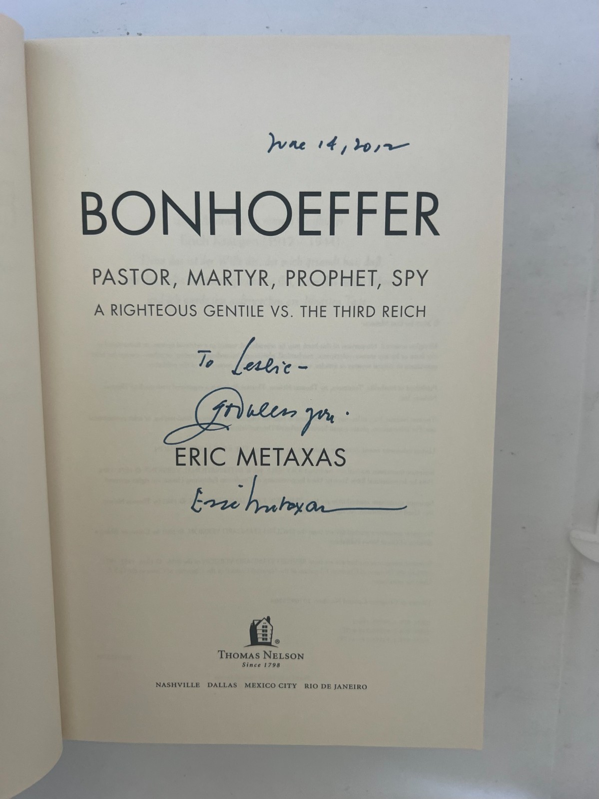 Eric Metaxas Lot (4 Books / Bonhoeffer, Wilberforce, Martin Luther)— 3 Signed