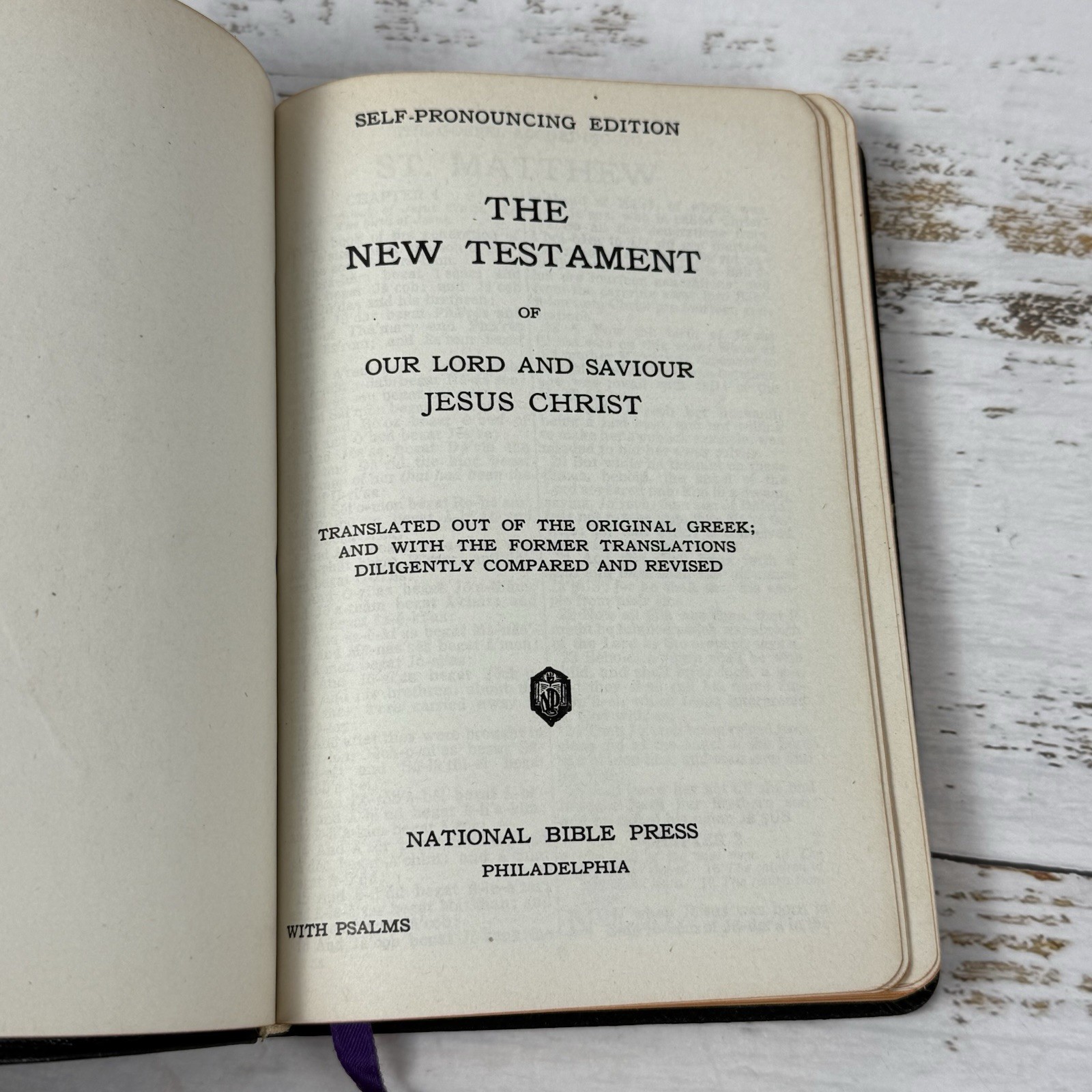 New Testament & Psalms ~ Self Pronouncing Edition National Bible Press Leather