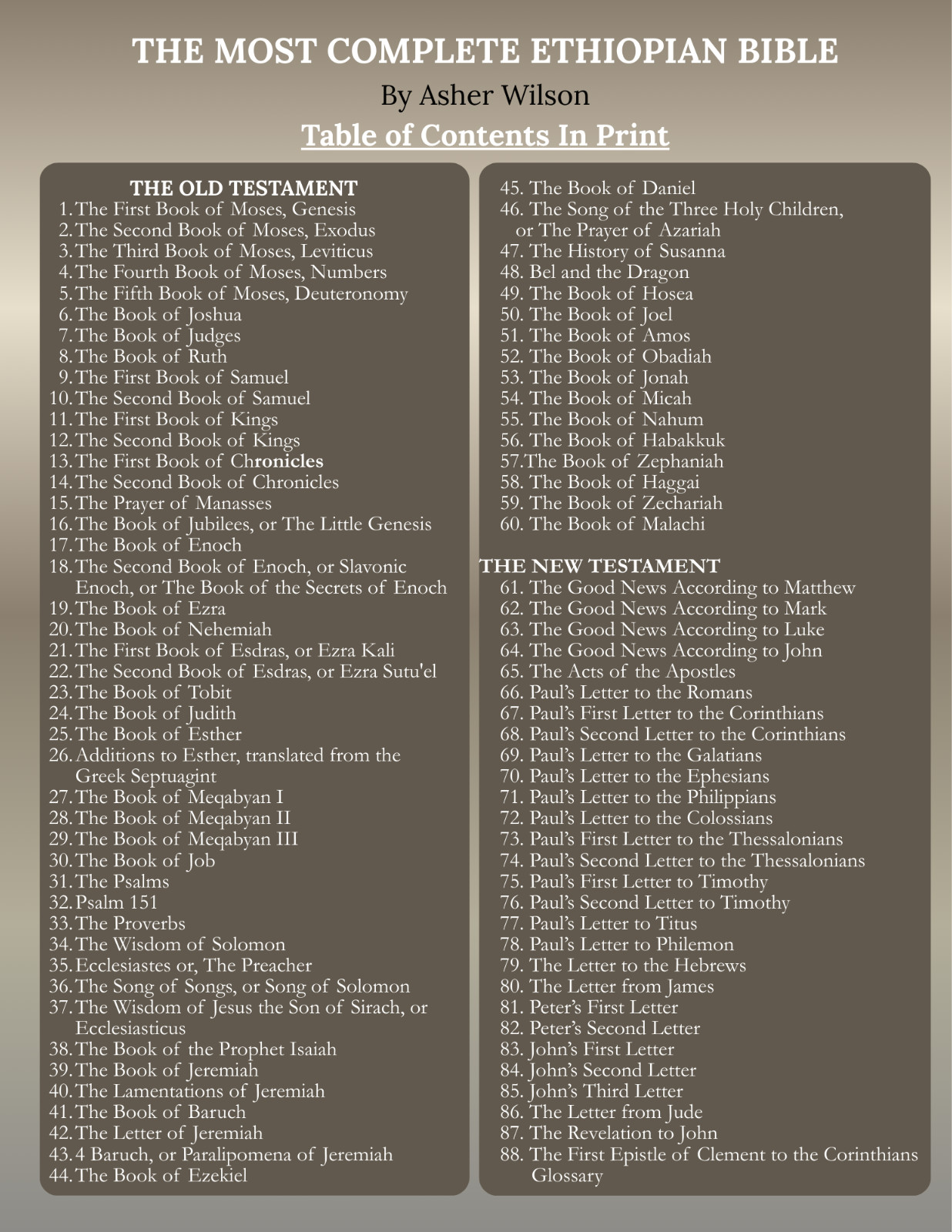 THE COMPLETE ETHIOPIAN BIBLE: 88 Books including Missing Apocrypha (HARDCOVER)