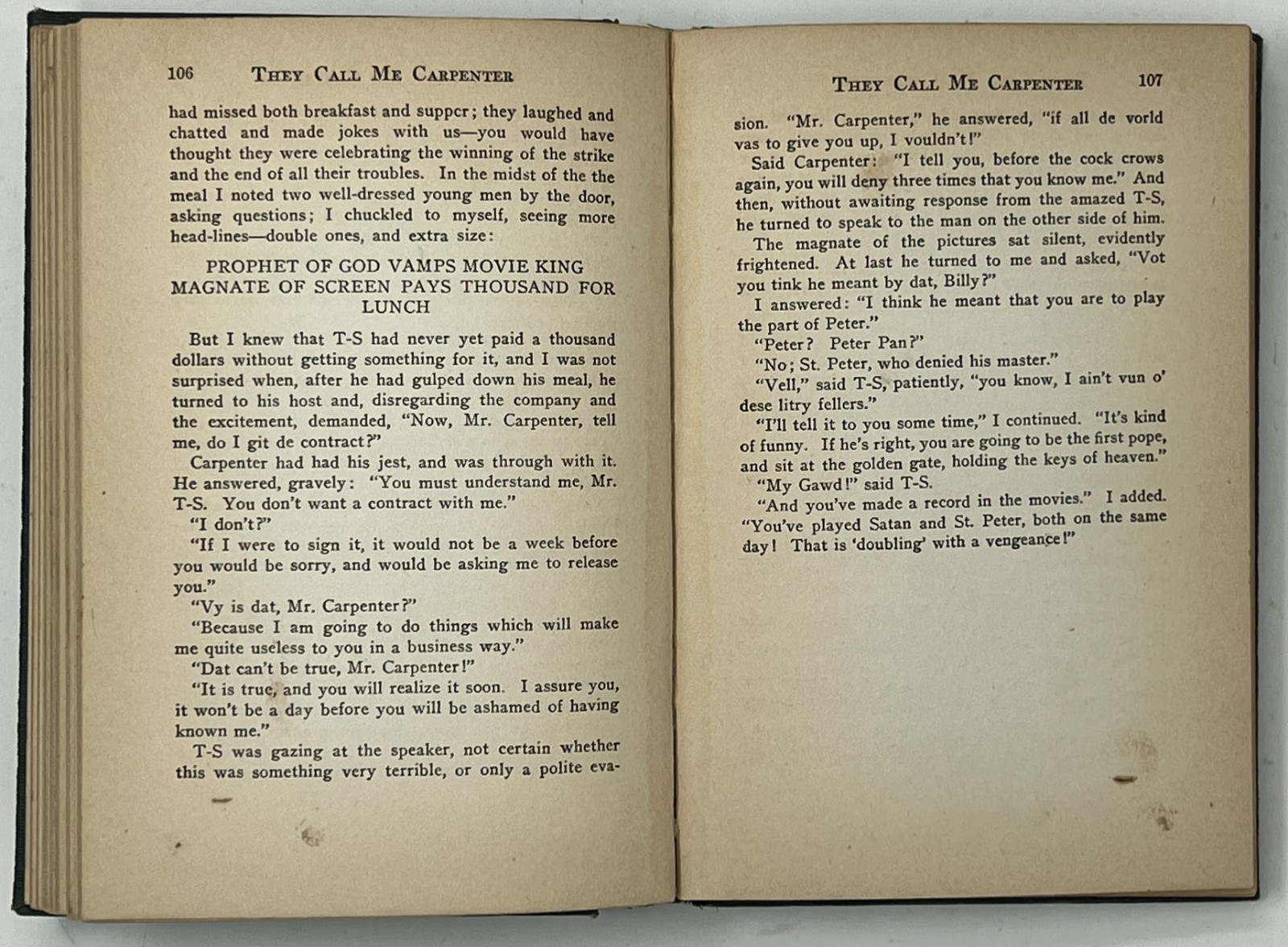 VTG They Call Me Carpenter: A Tale of the 2nd Coming by Upton Sinclair – 1922 HC