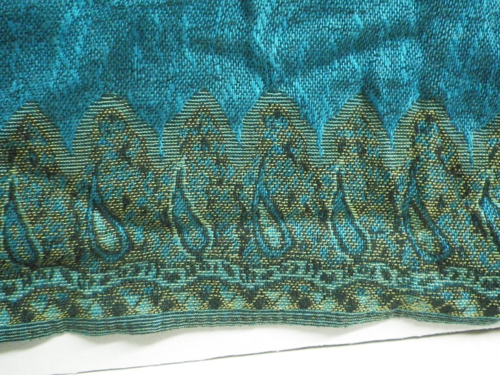Unbranded Used Teal Tapestry Scarf With Fringe Details Blue Gold Rich Colorful