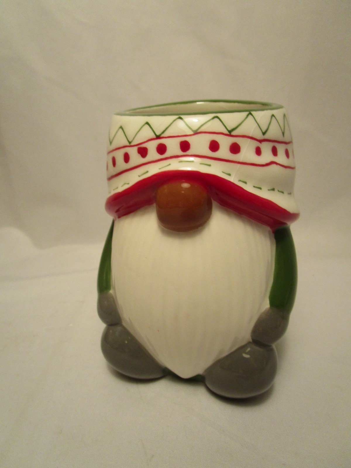 POTTERY BARN Christmas Sweater Ceramic Gnome Shaped Mug 12oz
