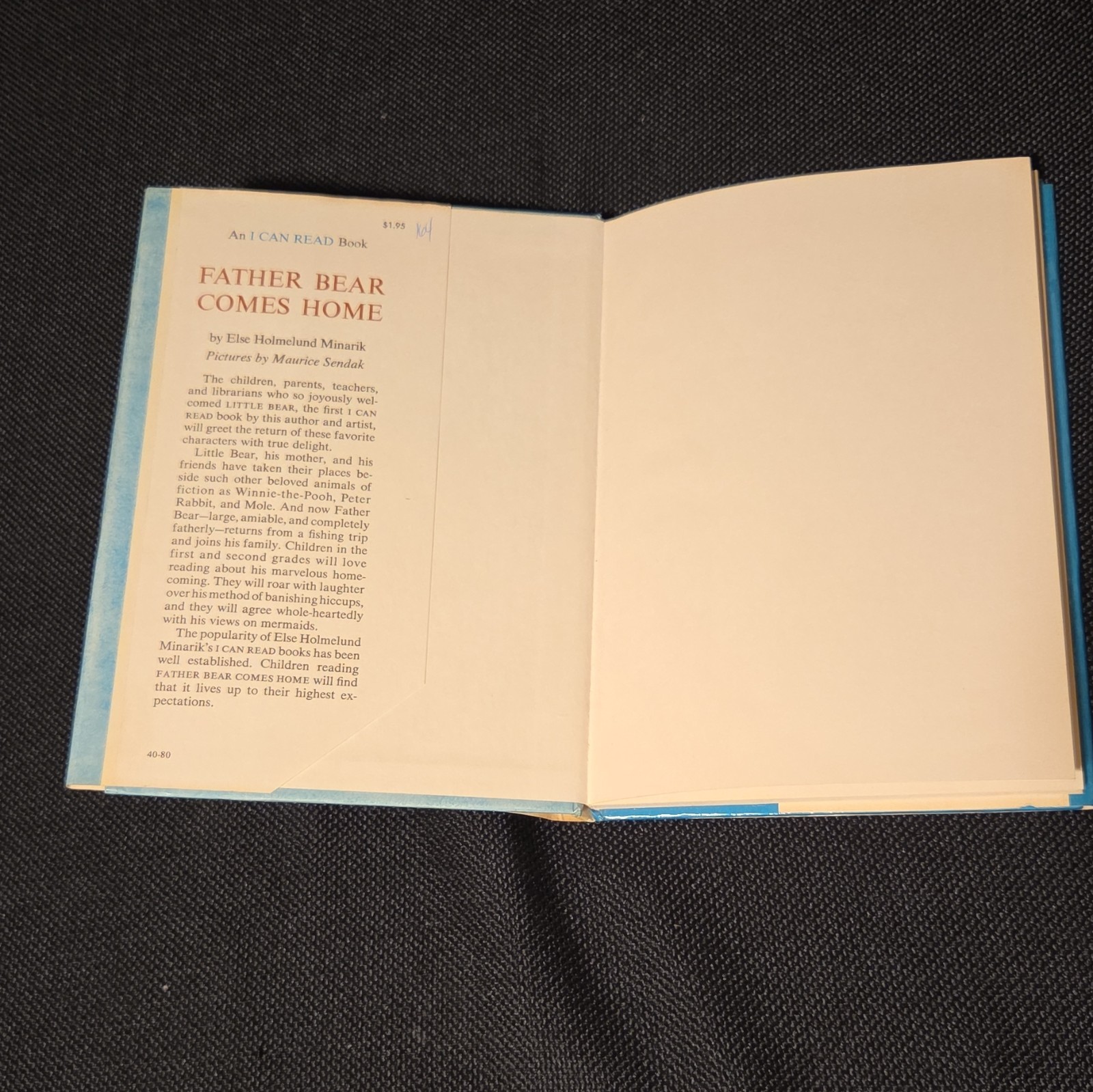 Father Bear Comes Home Minarik Sendak HC 1959 Inscribe 1st Edition Dust Jacket