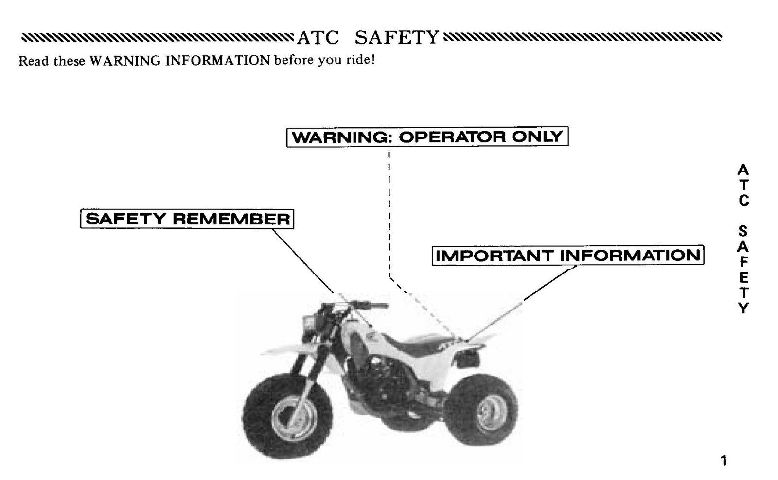 1986 Honda ATC200X Owner’s Manual 68 Pages