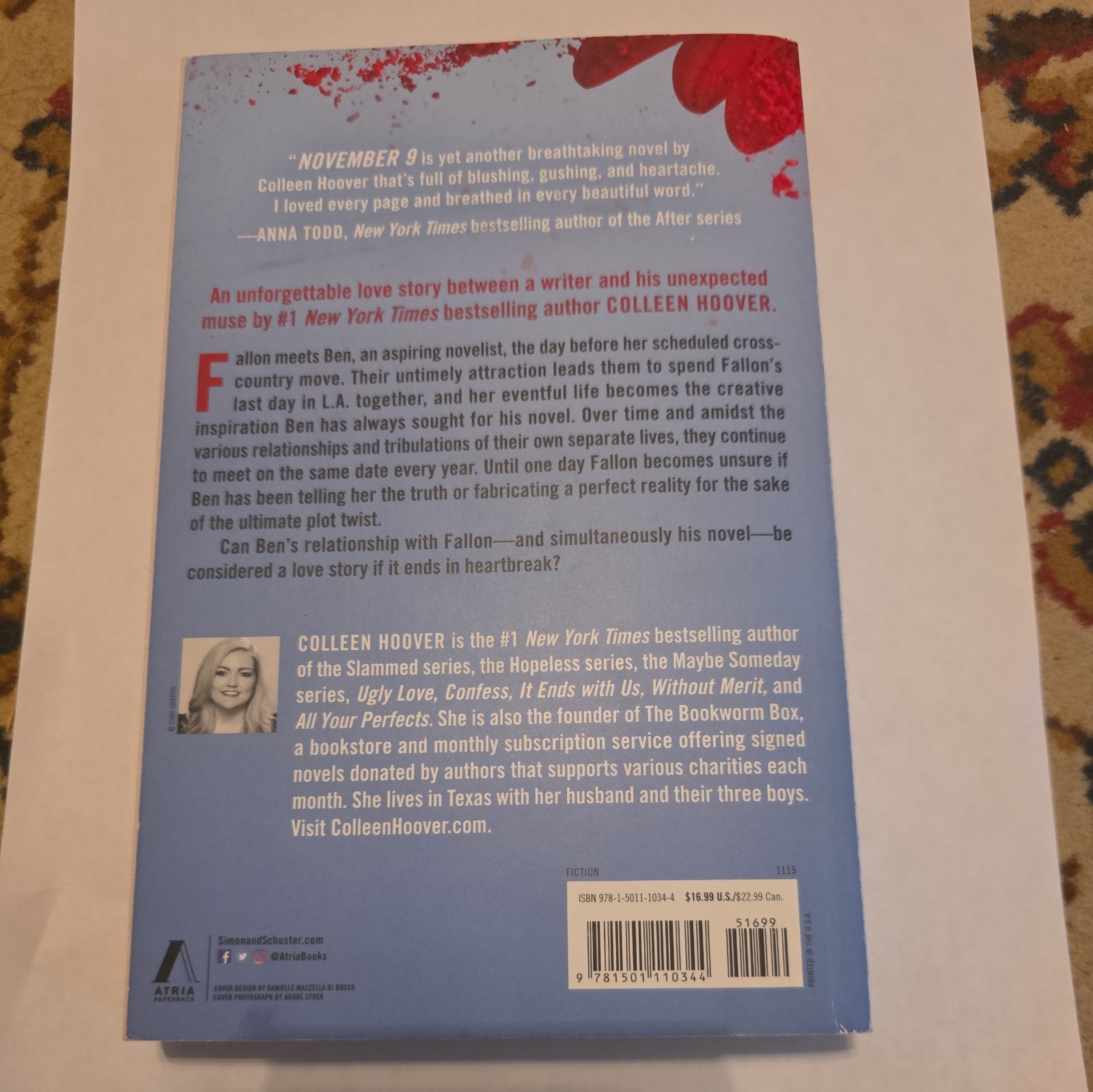November 9 : A Novel by Colleen Hoover (2015, Trade Paperback)