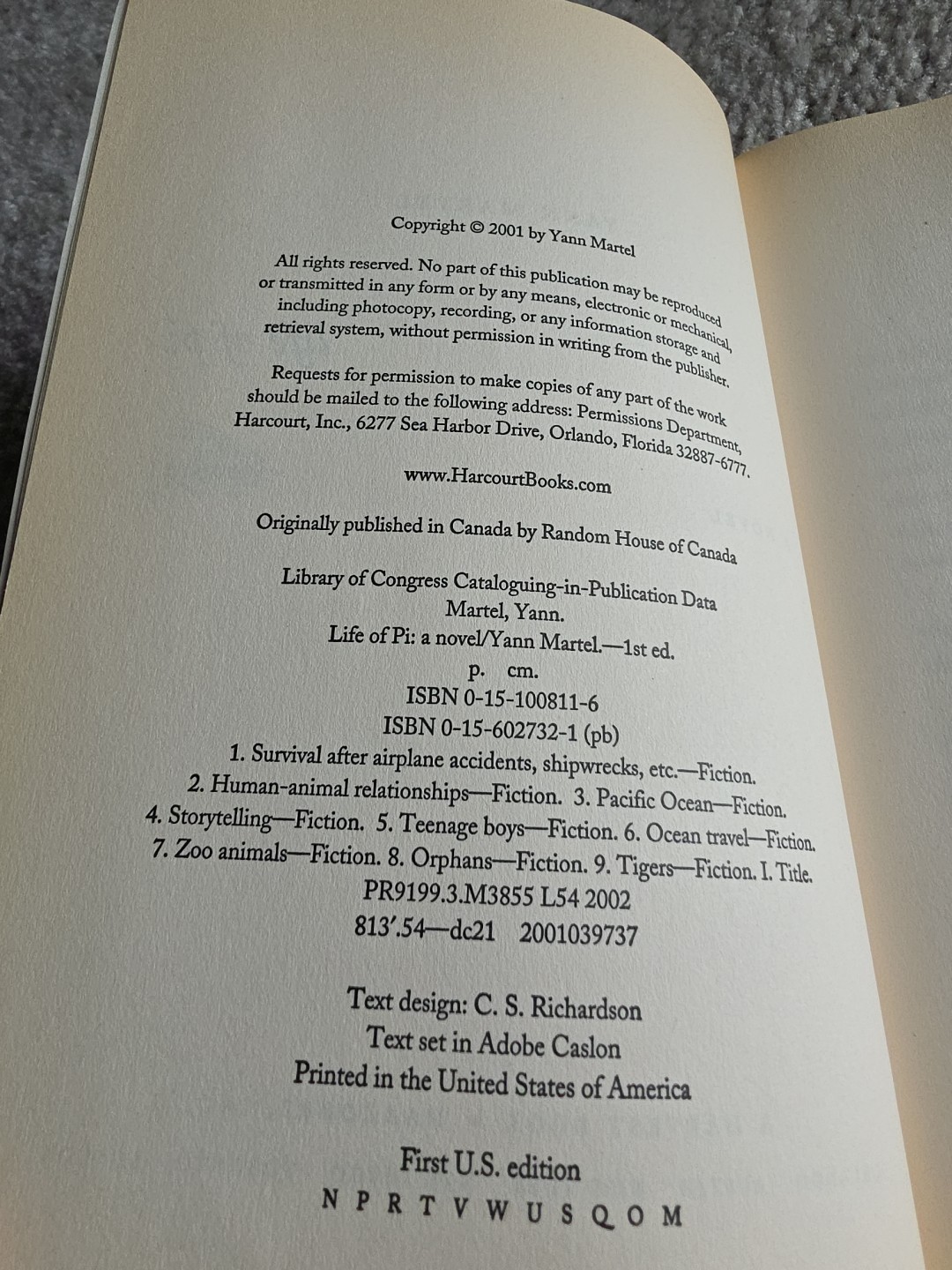 LIFE OF PI by Yann Martel. First Edition