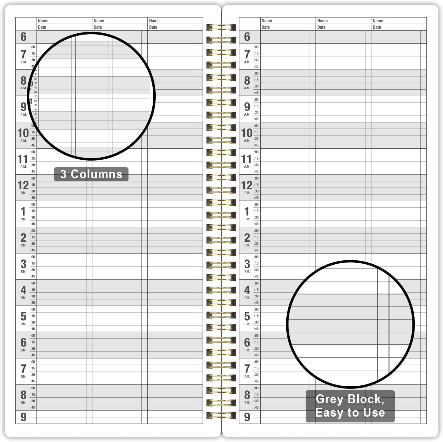 Salon Appointment Book – 15 Min Increments, 3 Cols, 200 Pages, 6.1” X 11.54”,