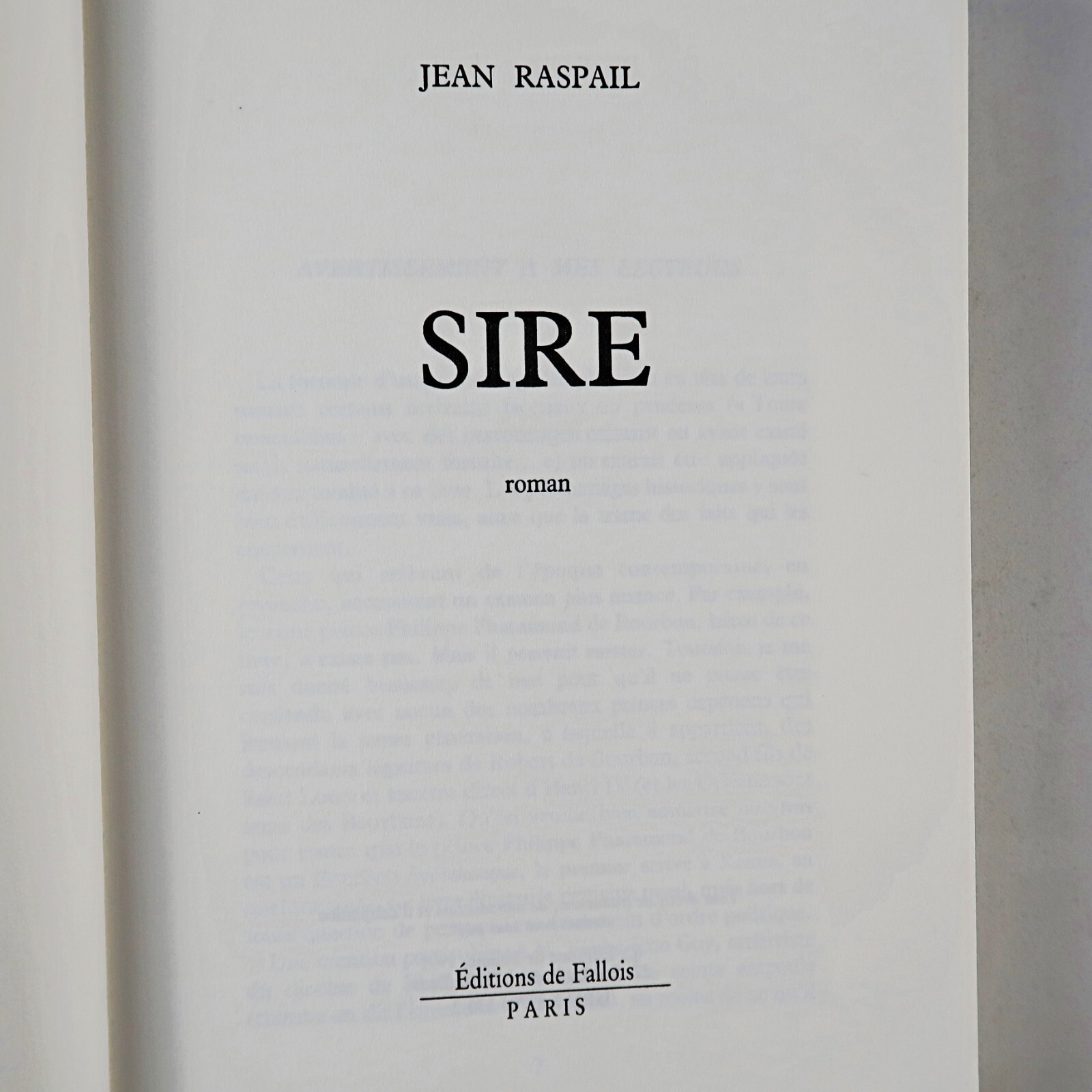 Sire By Jean Raspail: PB