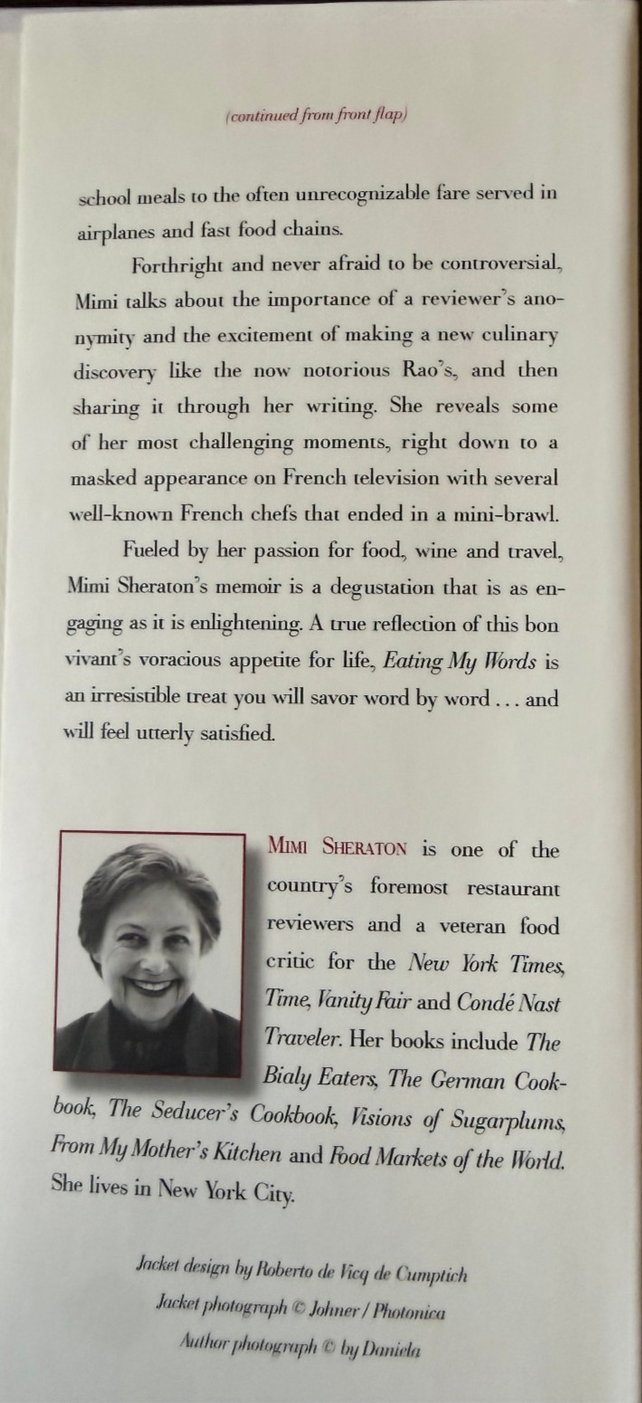Eating My Words An Appetite for Life Mimi Sheraton First Edition