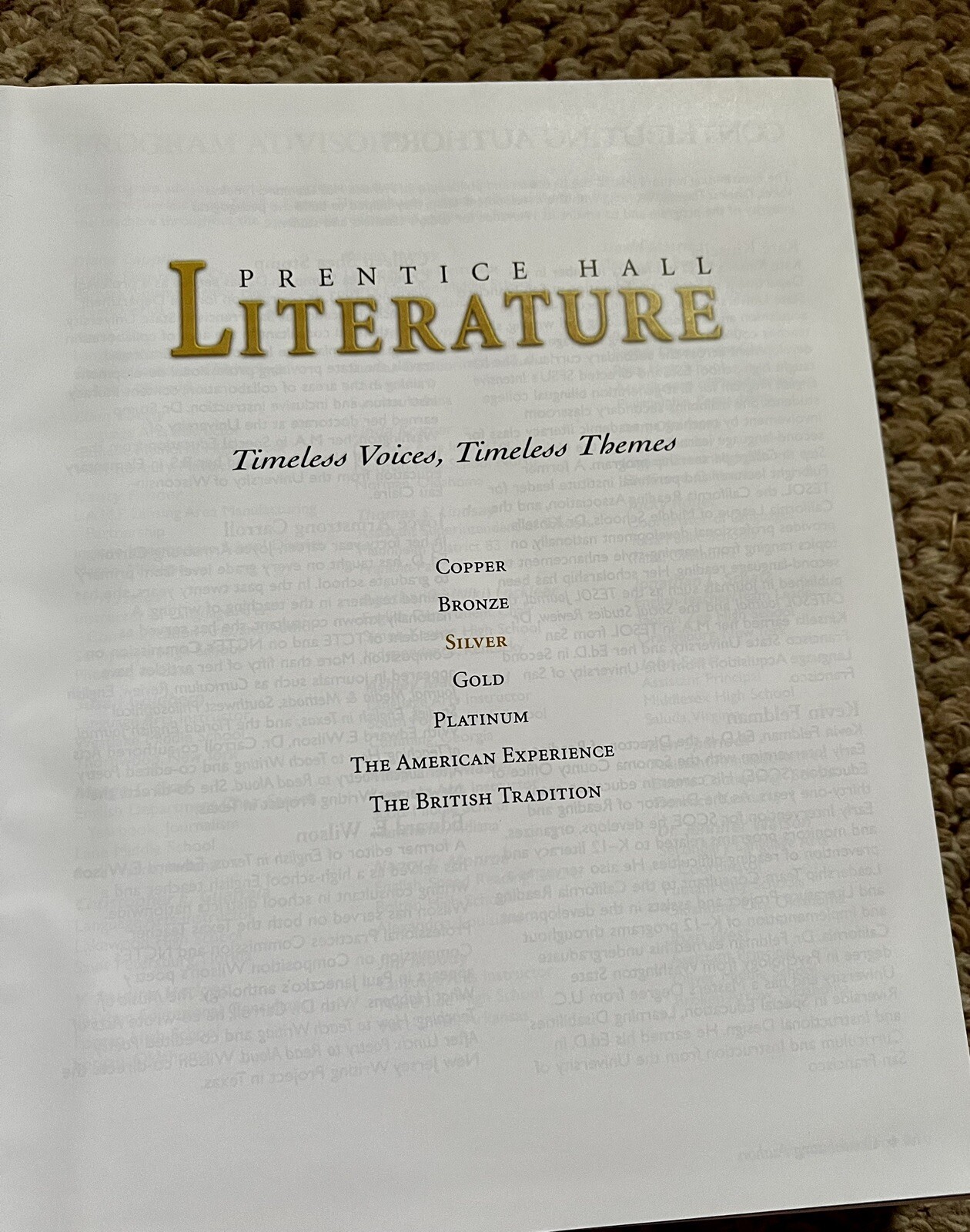2002 PRENTICE HALL LITERATURE TIMELESS VOICES Silver Level-Good Shape!