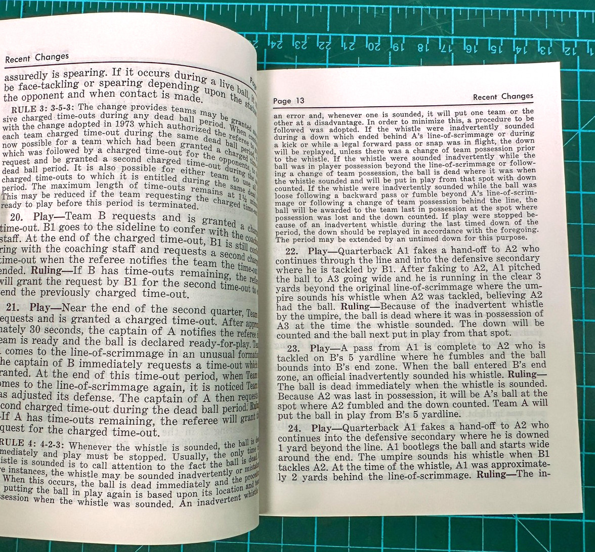 Vintage 1976 Football Case Book Rules National Alliance NFHS Blue Softcover