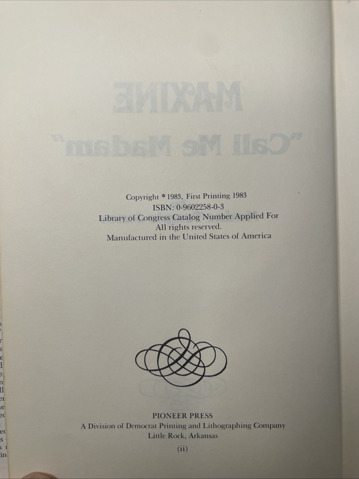 Maxine Jones Call Me Madam Signed Inscribed 1st Printing HC/DJ 1983