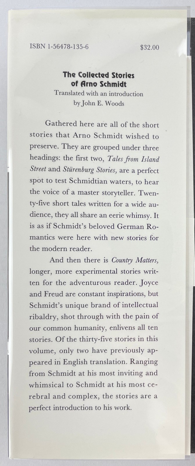 Collected Stories, Arno Schmidt, 1996, 1st Edition in English Short Stories HCDJ
