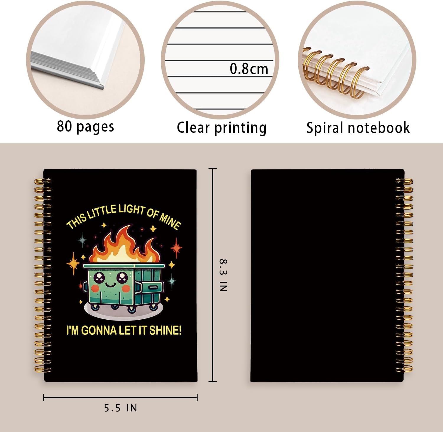 Humorous Dumpster Fire Notebook Journal, 160 Pages, Black Hardcover, 5.5×8.3 Inc