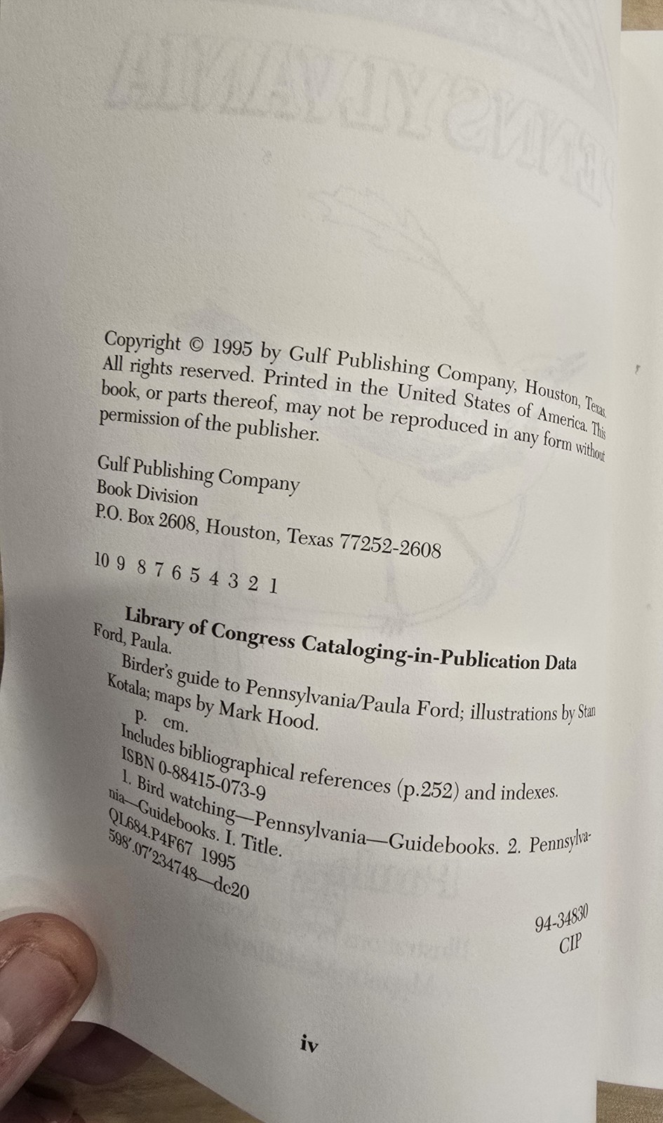 Birder’s Guide to Pennsylvania by Paula Ford and Stan Kotala (1995, TPB)