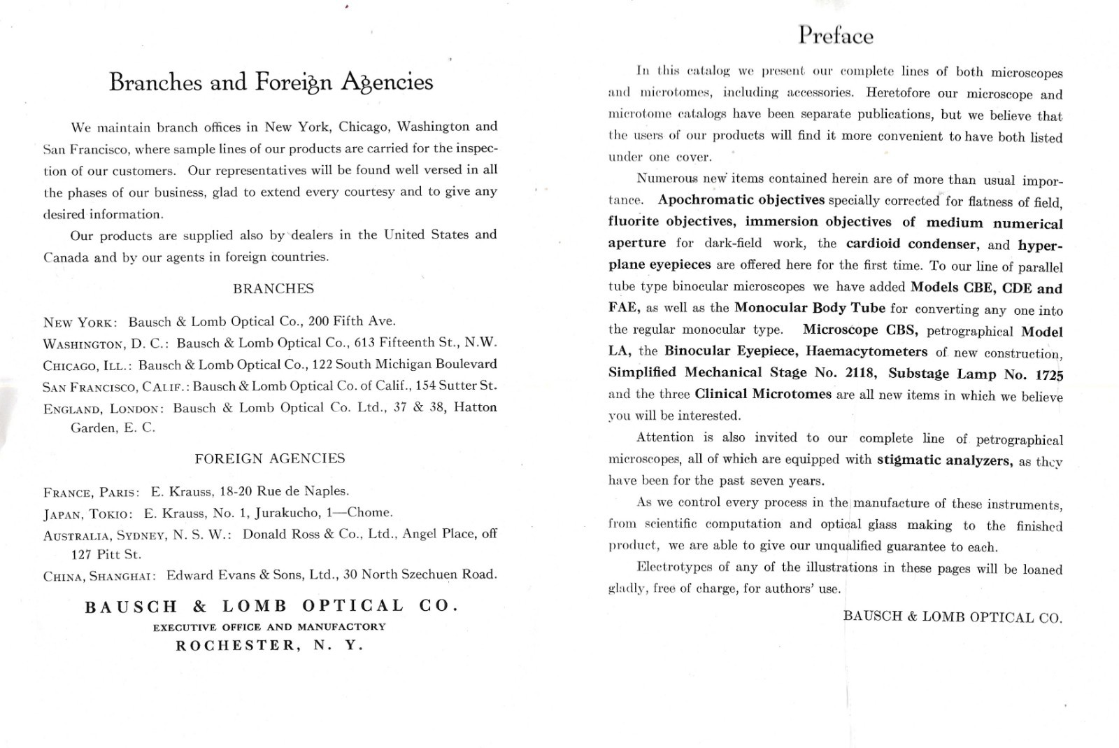 “MICROSCOPES, MICROTOMES and ACCESSORIES” CATALOG – 1922