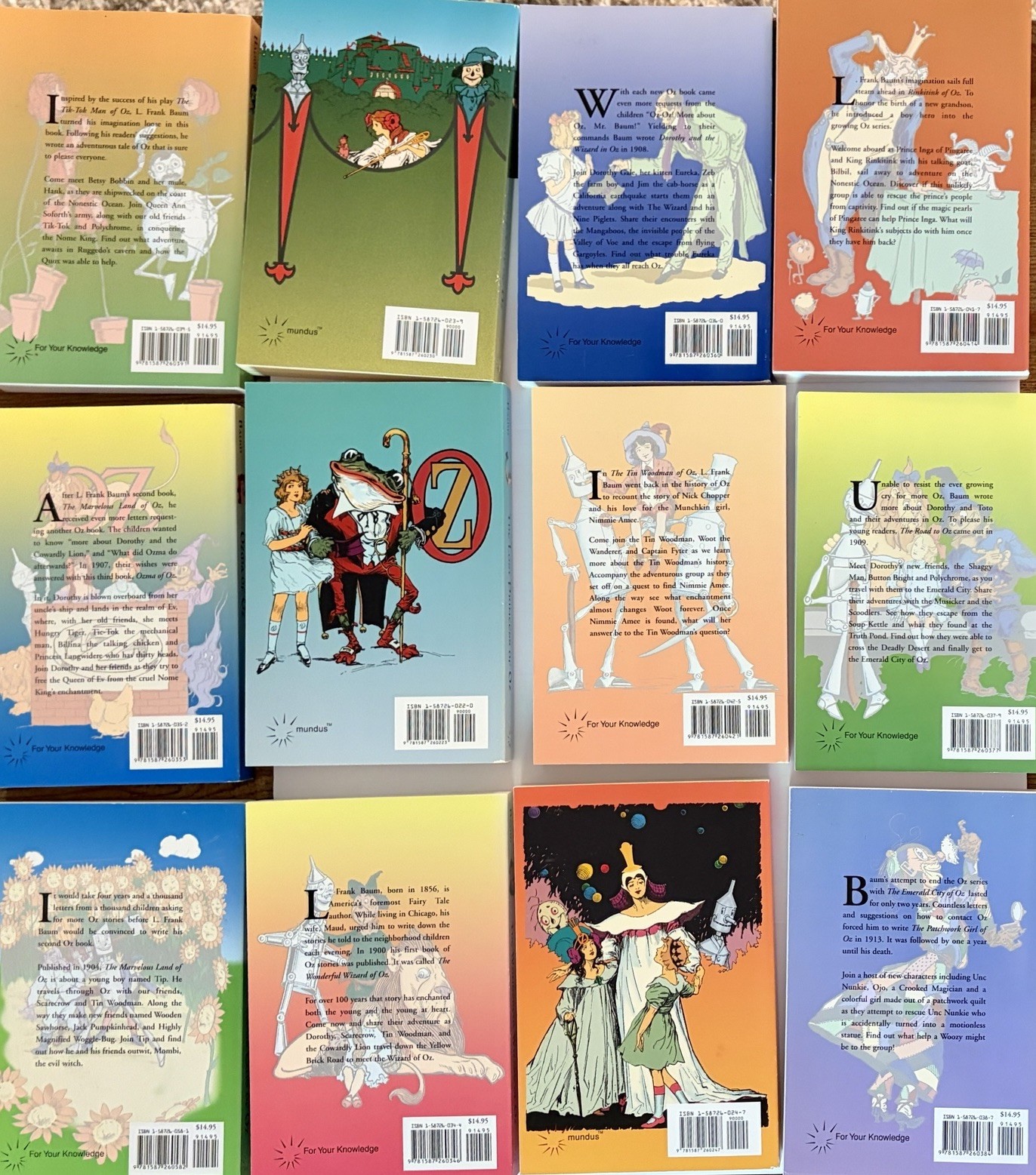 12 Wizard of Oz Books by Frank Baum Softcover Publisher-For Your Knowledge-2003