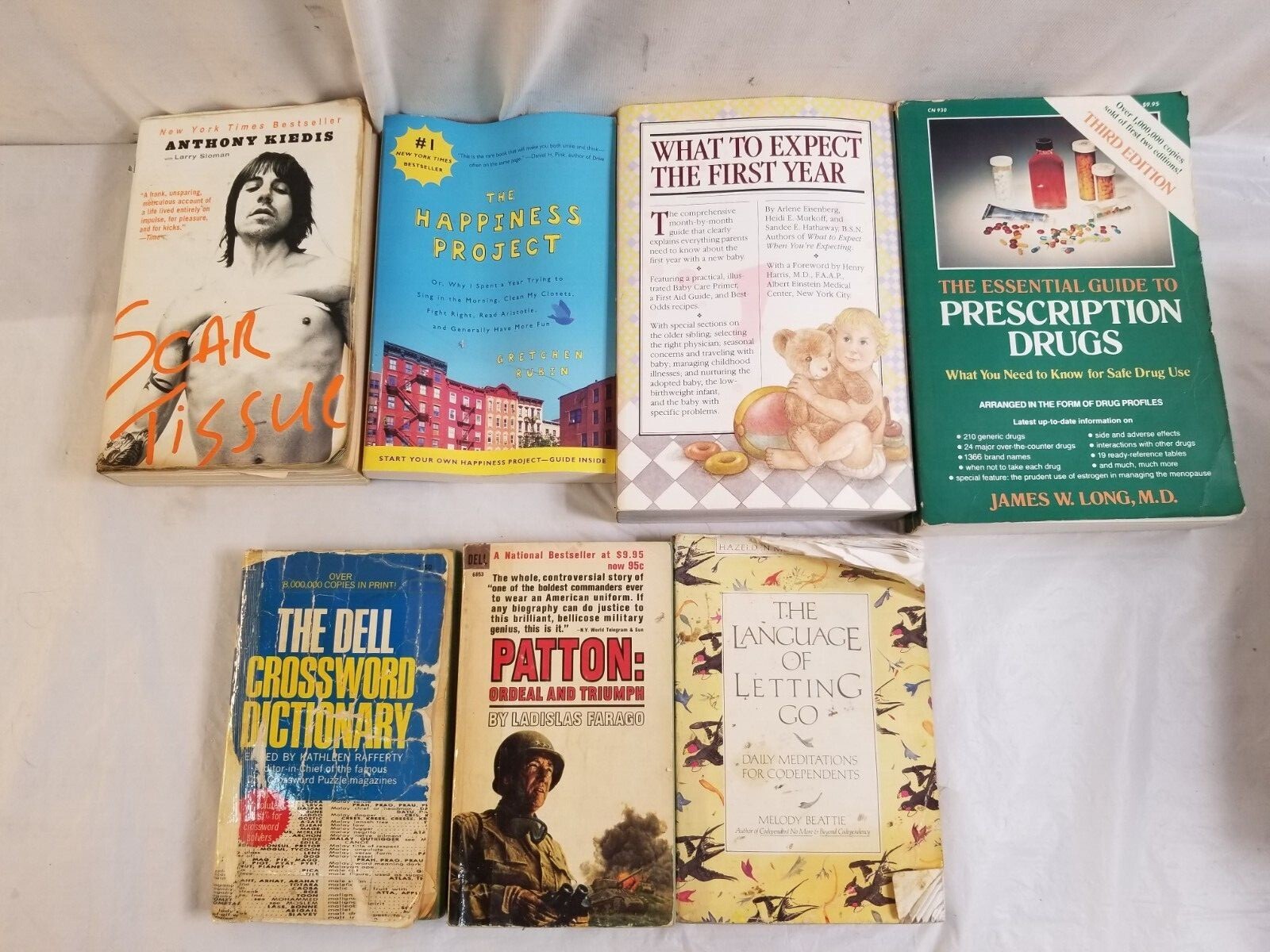 Lot of 7 Damaged NON FICTION Paperback Books SCAR TISSUE, Letting Go, Happiness