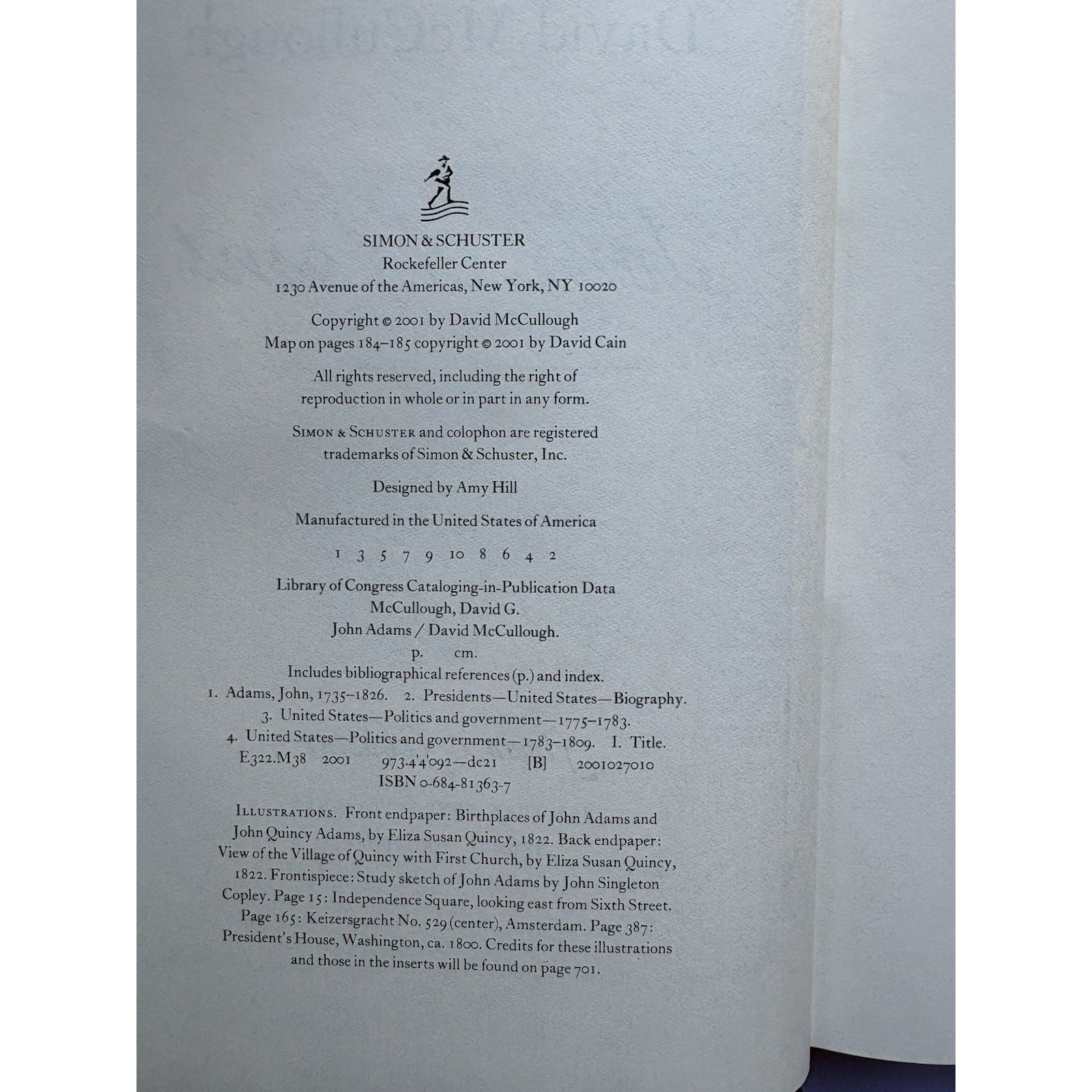 John Adams by David McCullough 2001 Hardcover 1st Edition & Printing DJ Book VG