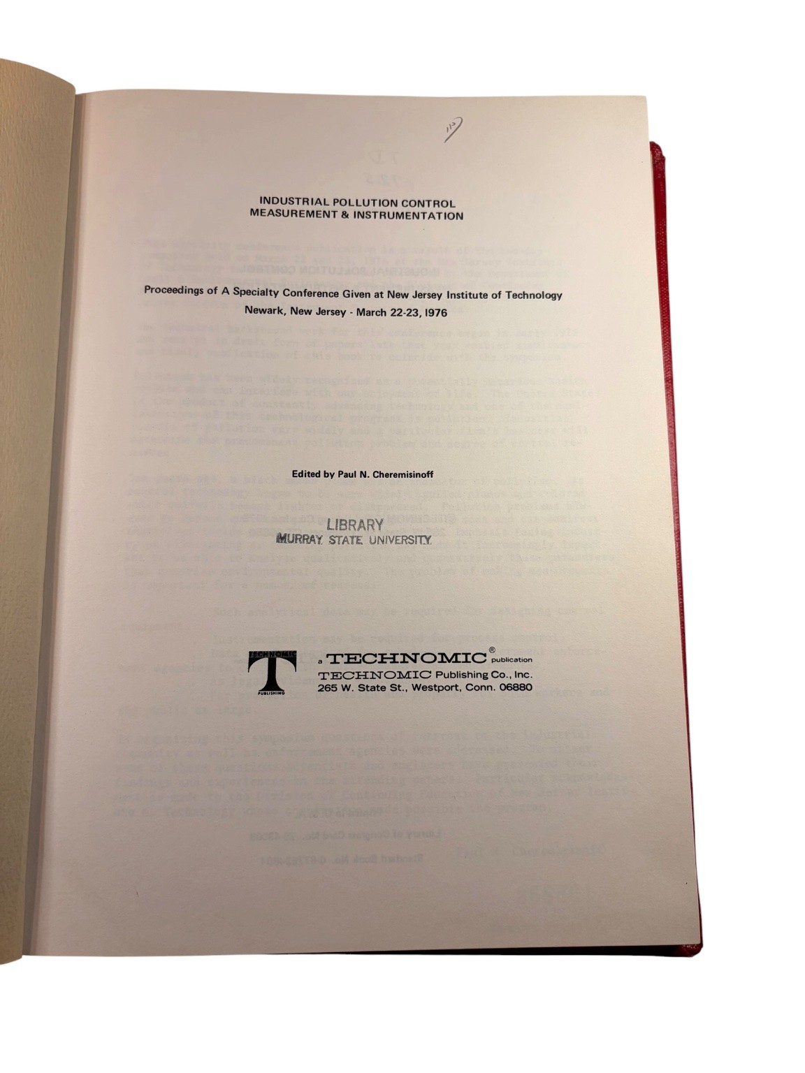 Industrial Pollution Control Measurement Instrumentation Cheremisinoff 1976