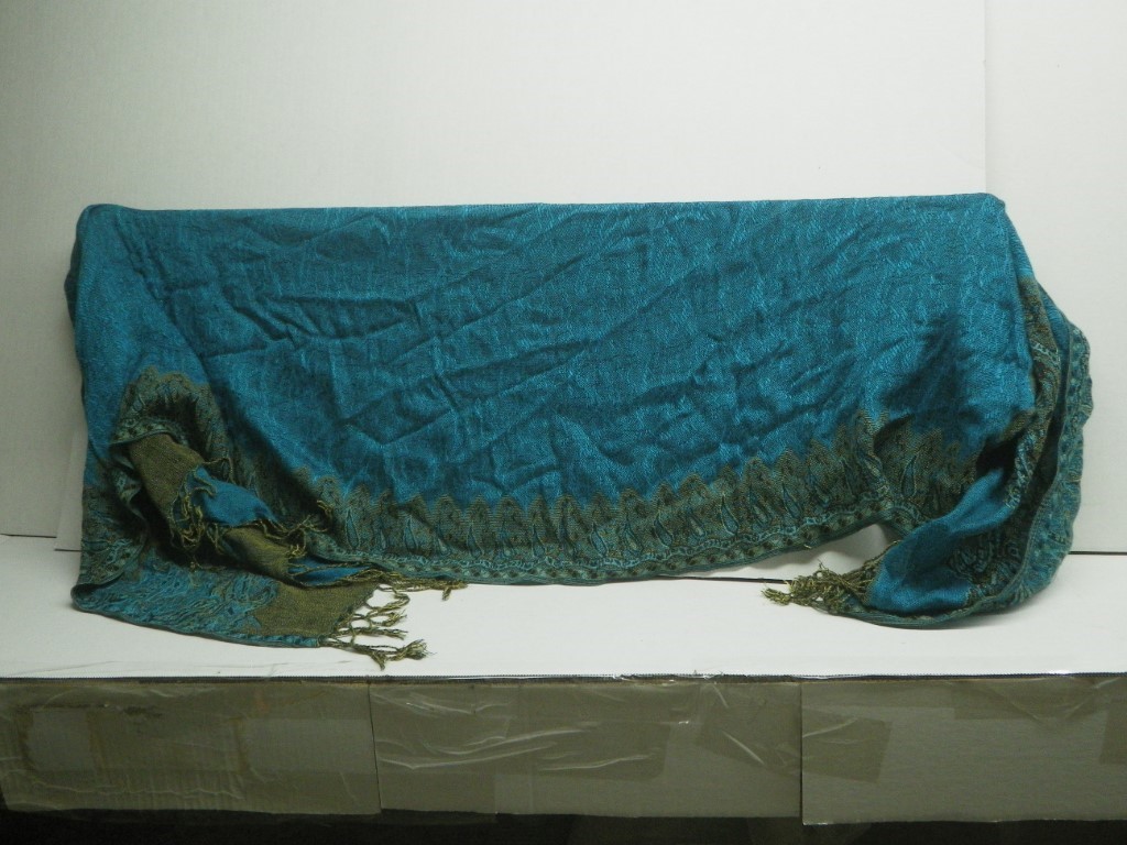 Unbranded Used Teal Tapestry Scarf With Fringe Details Blue Gold Rich Colorful