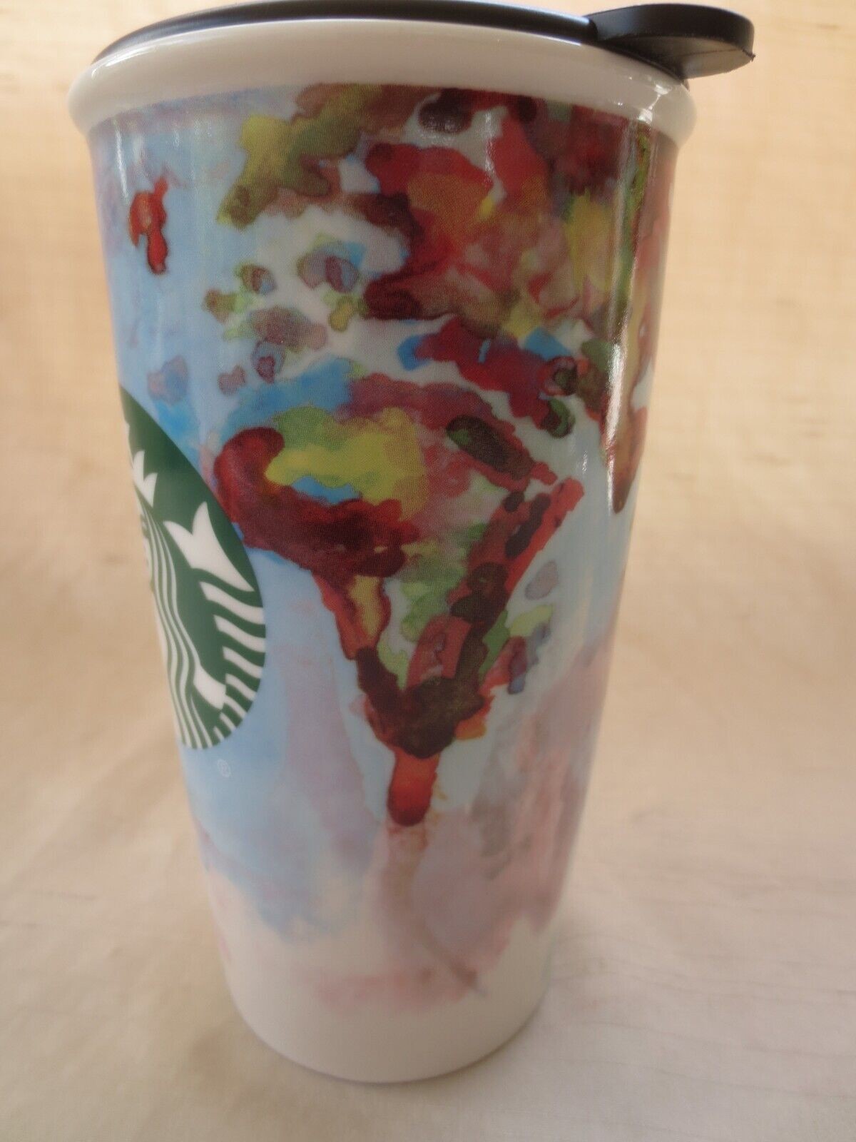 STARBUCKS 2015 SHELBY KREGEL WATERCOLOR WORLD MAP MERMAID 12 OZ CERAMIC TUMBLER