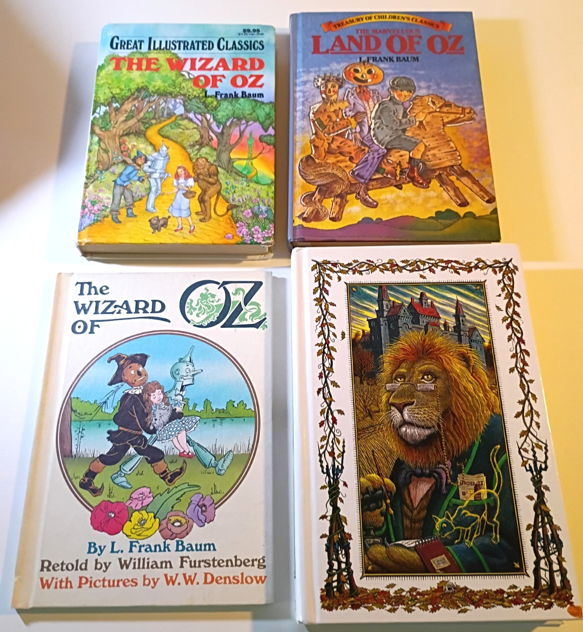 The Wizard of Oz 4 book hardcover lot Frank Baum Great Illustrated Classics