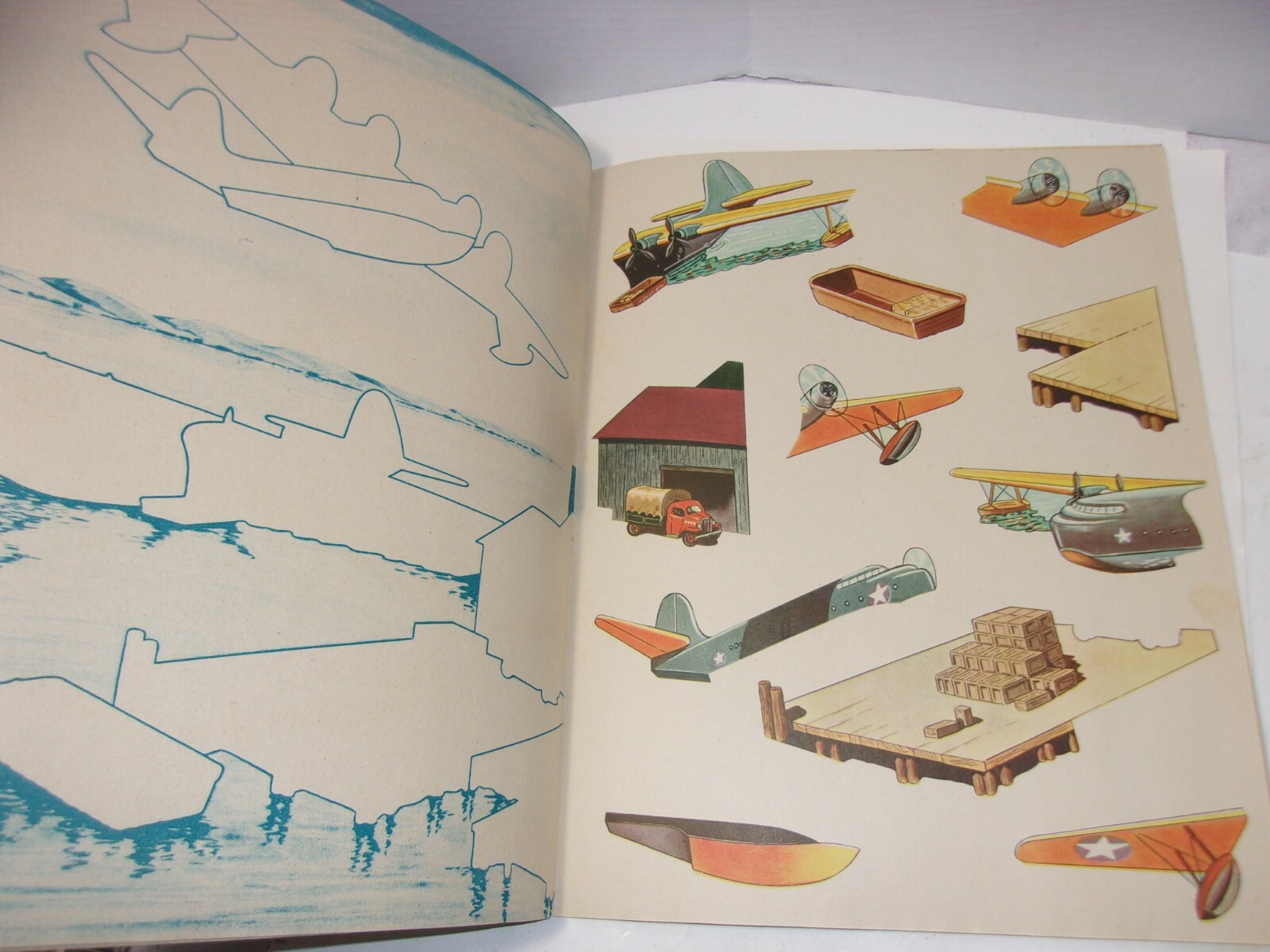 Put Together and Paste Without Paste WWII Era Book Airplane Train Bus Truck