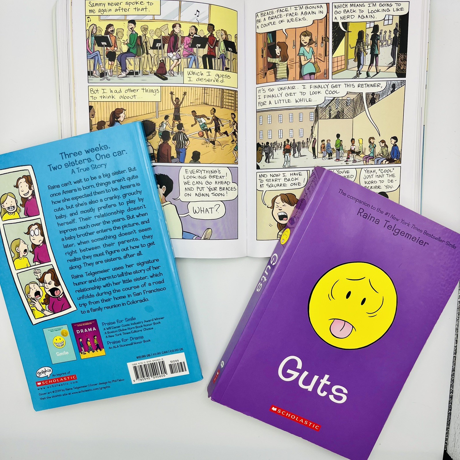 Lot of 3 by Raina Telgemeier SMILE, GUTS, SISTERS Book Graphic Novels