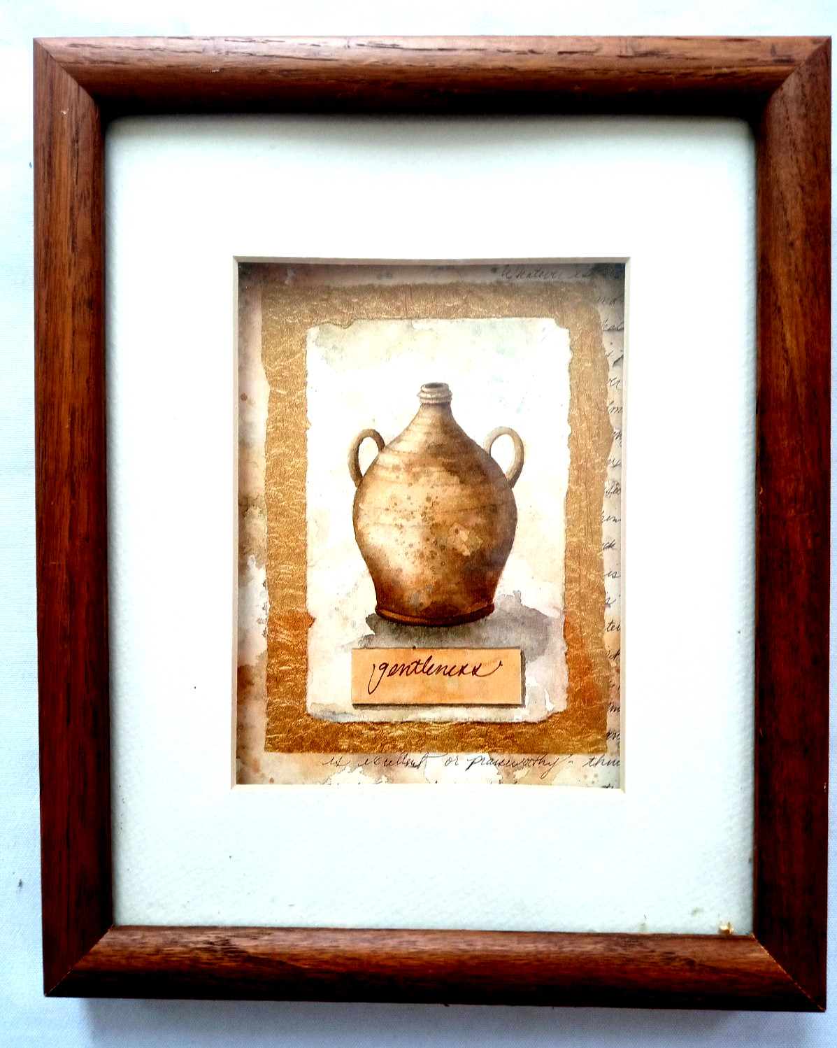 VTG Wood Framed Art watercolor Print Pottery Jug 11″x9″x1.15″